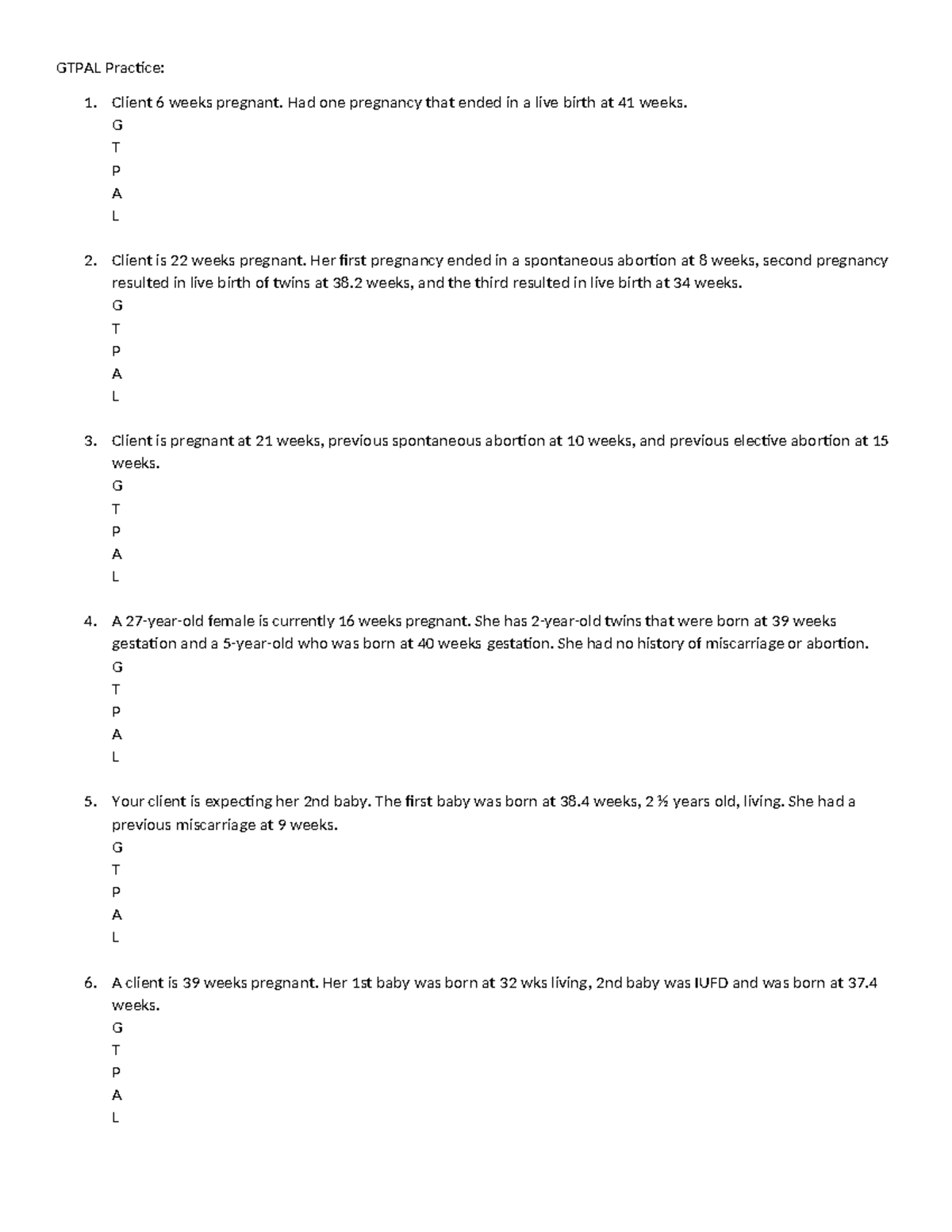 GTPAL Worksheet Practicum: Assessing Maternal Pregnancy Data - Studocu