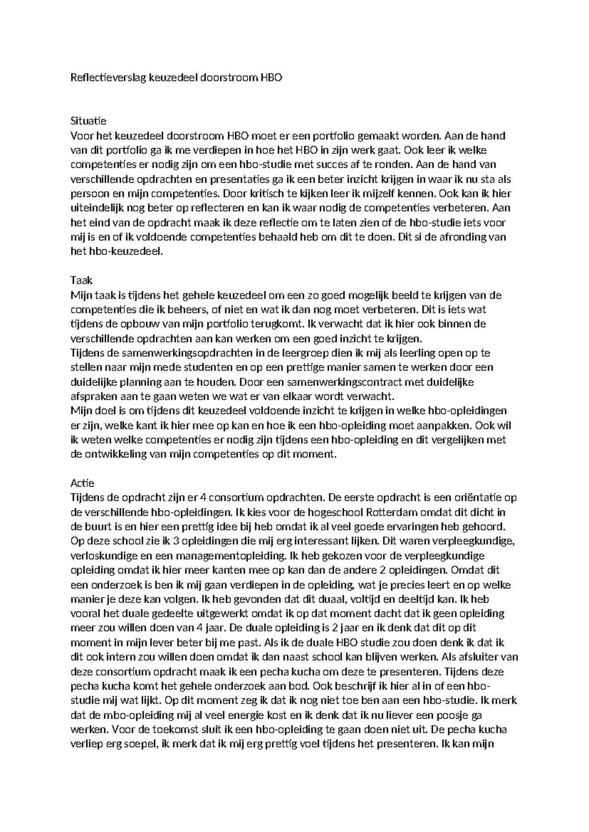 Reflectieverslag Keuzedeel Doorstroom HBO: Inzicht in Competenties en ...