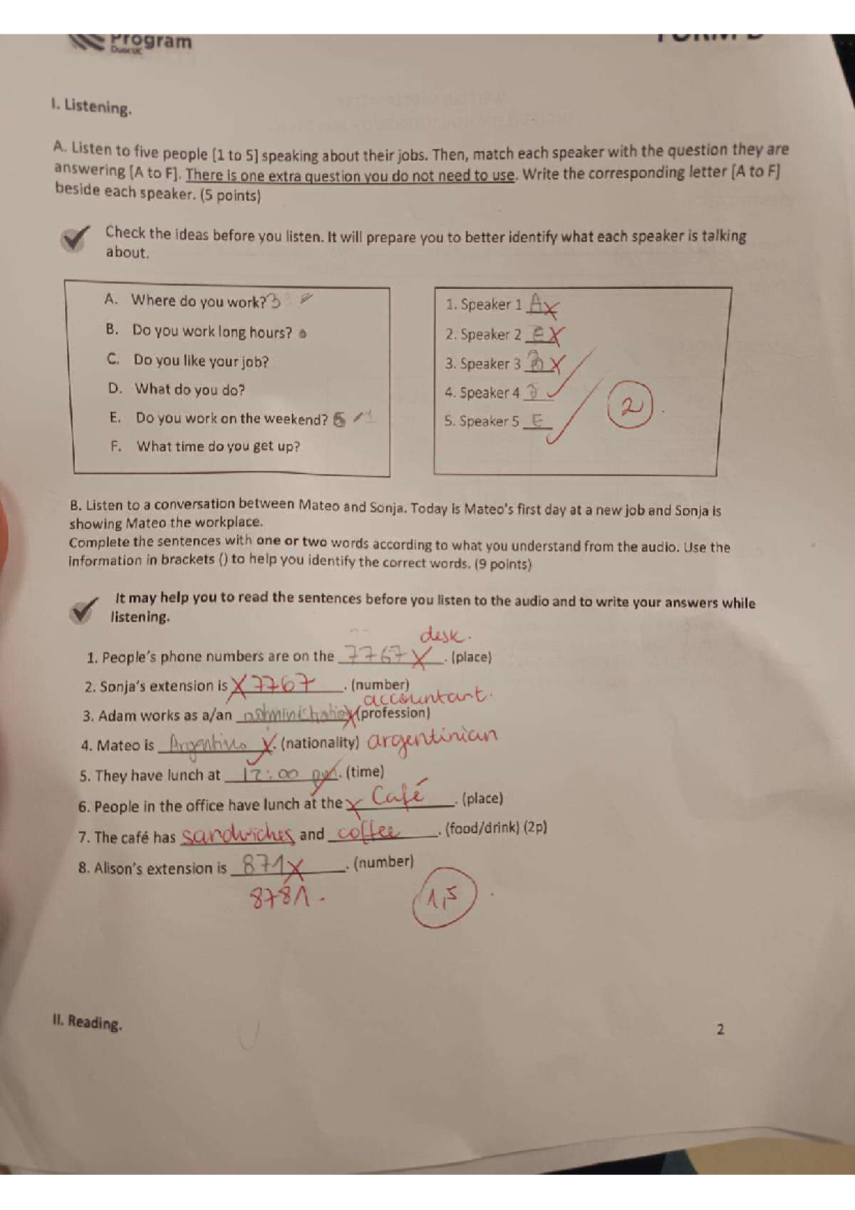 Listening and Reading Exercises for English Program Duocuc FORM D - Document Preview