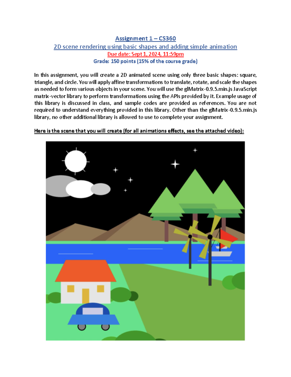 Assignment 1 CS360: 2D Scene Rendering & Animation Basics - Studocu