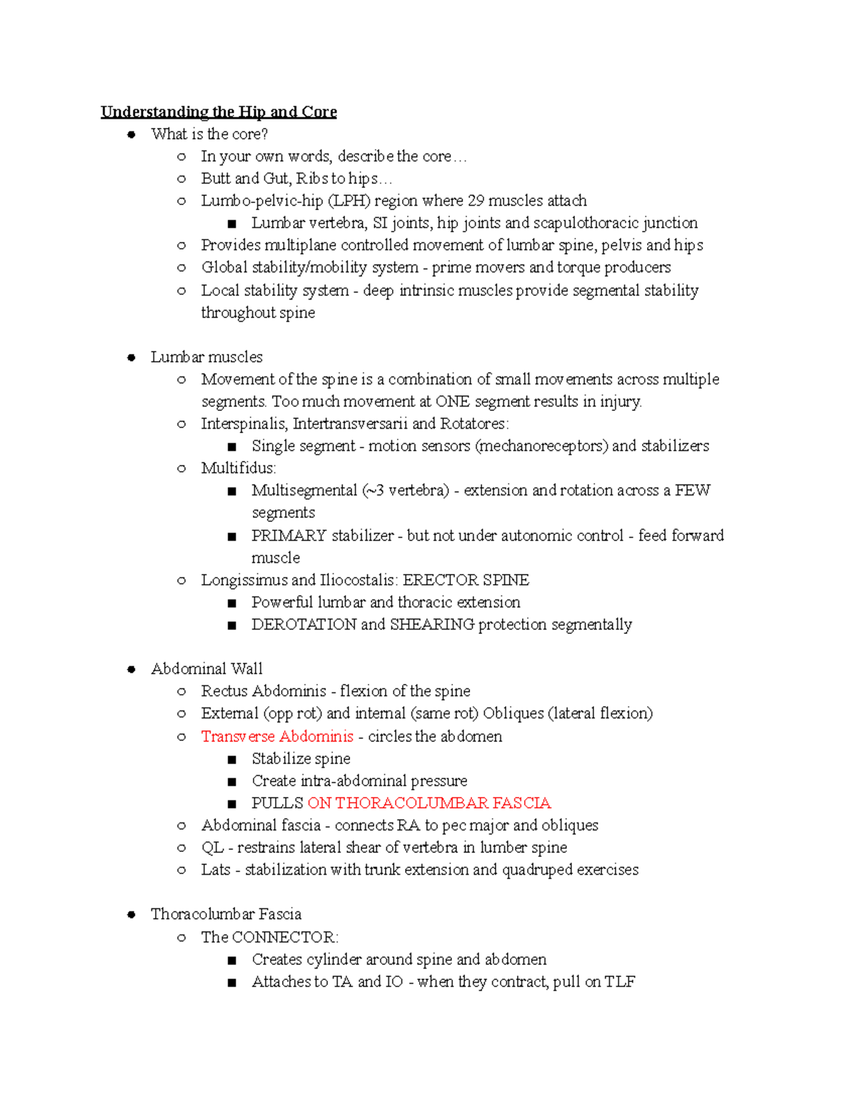 Understanding the Core and Hip Dynamics: ATEP 536 Final Exam Notes ...