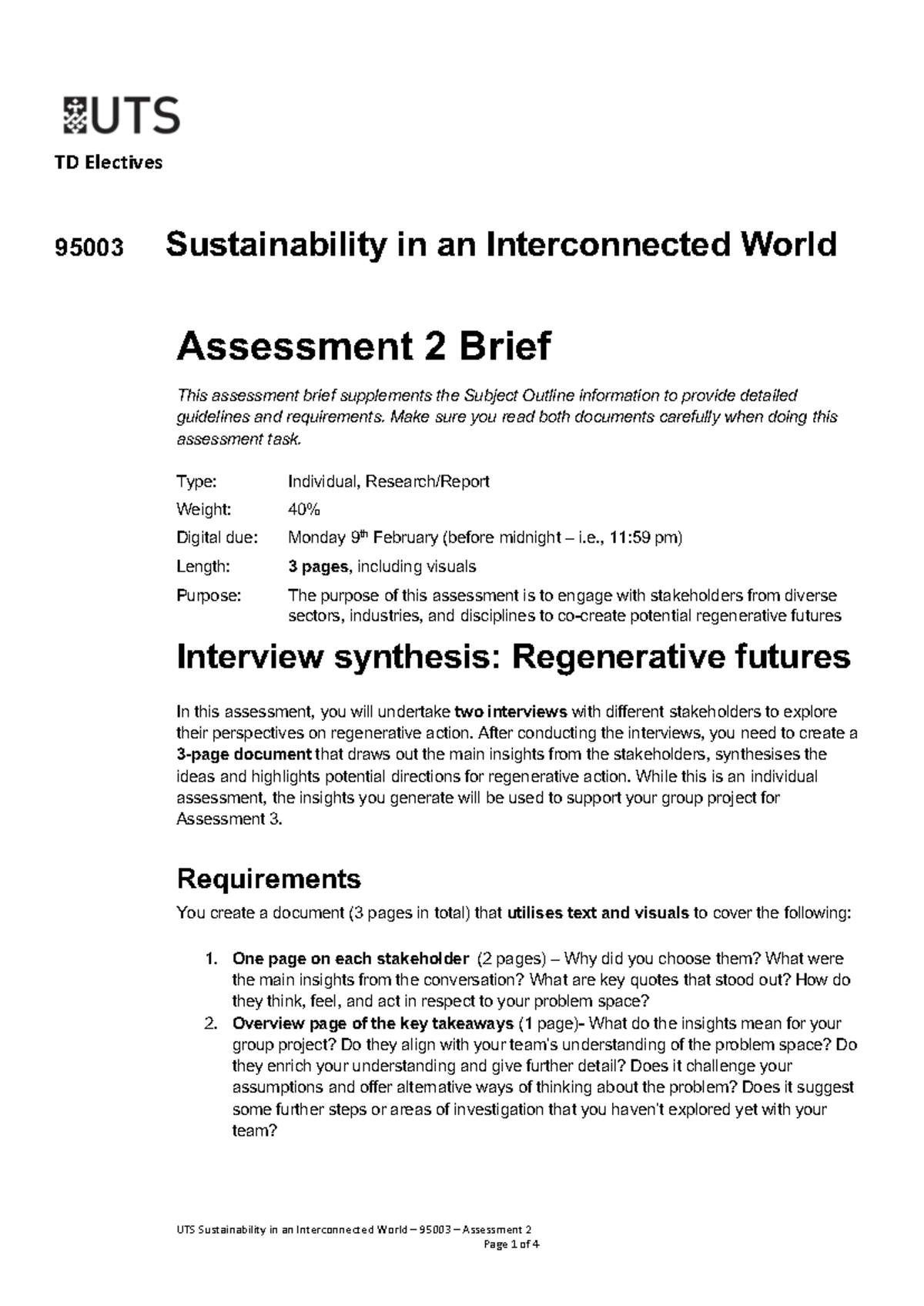 UTS 95003 Assessment 2: Interview Synthesis on Regenerative Futures ...