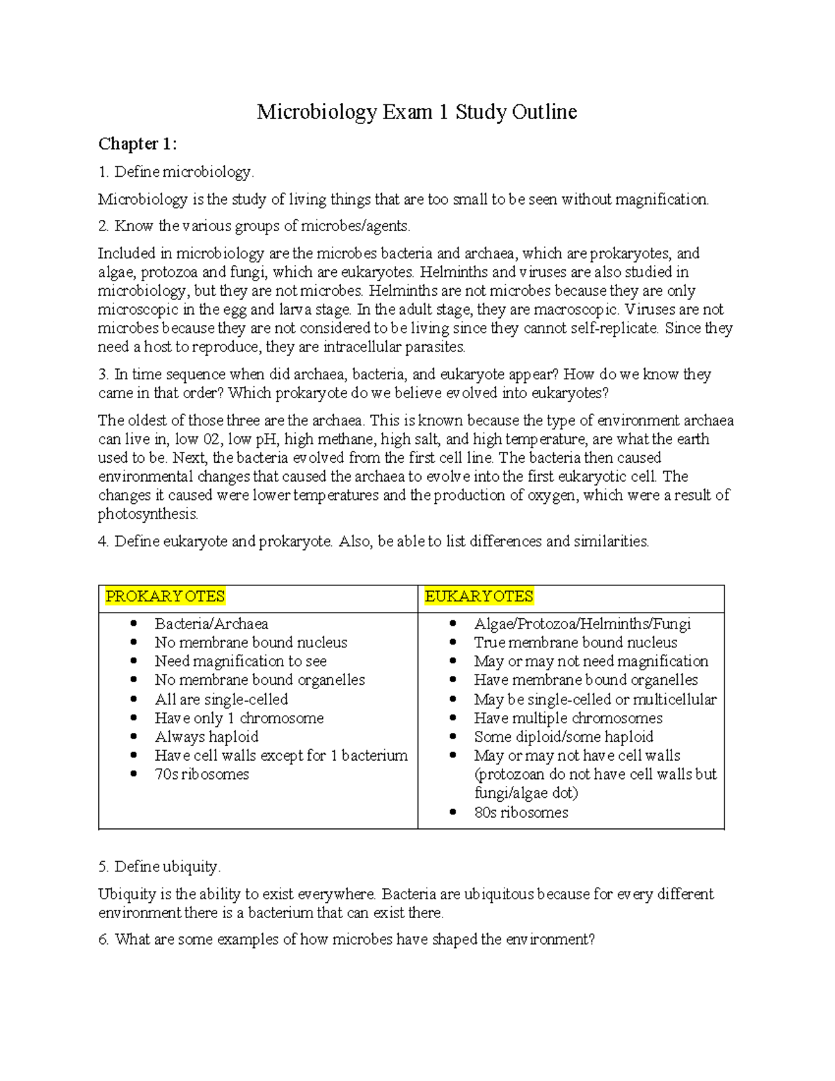 Microbiology Exam 1 Study Guide: Key Concepts and Definitions - Studocu