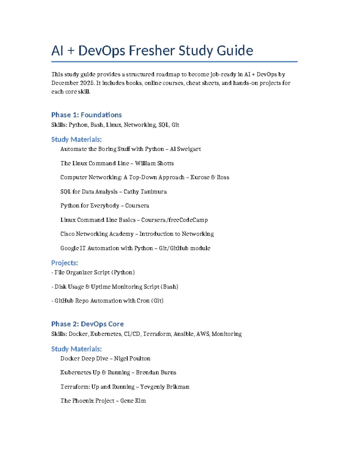 AI DevOps Study Guide: Roadmap to Success in 2025 - Studocu