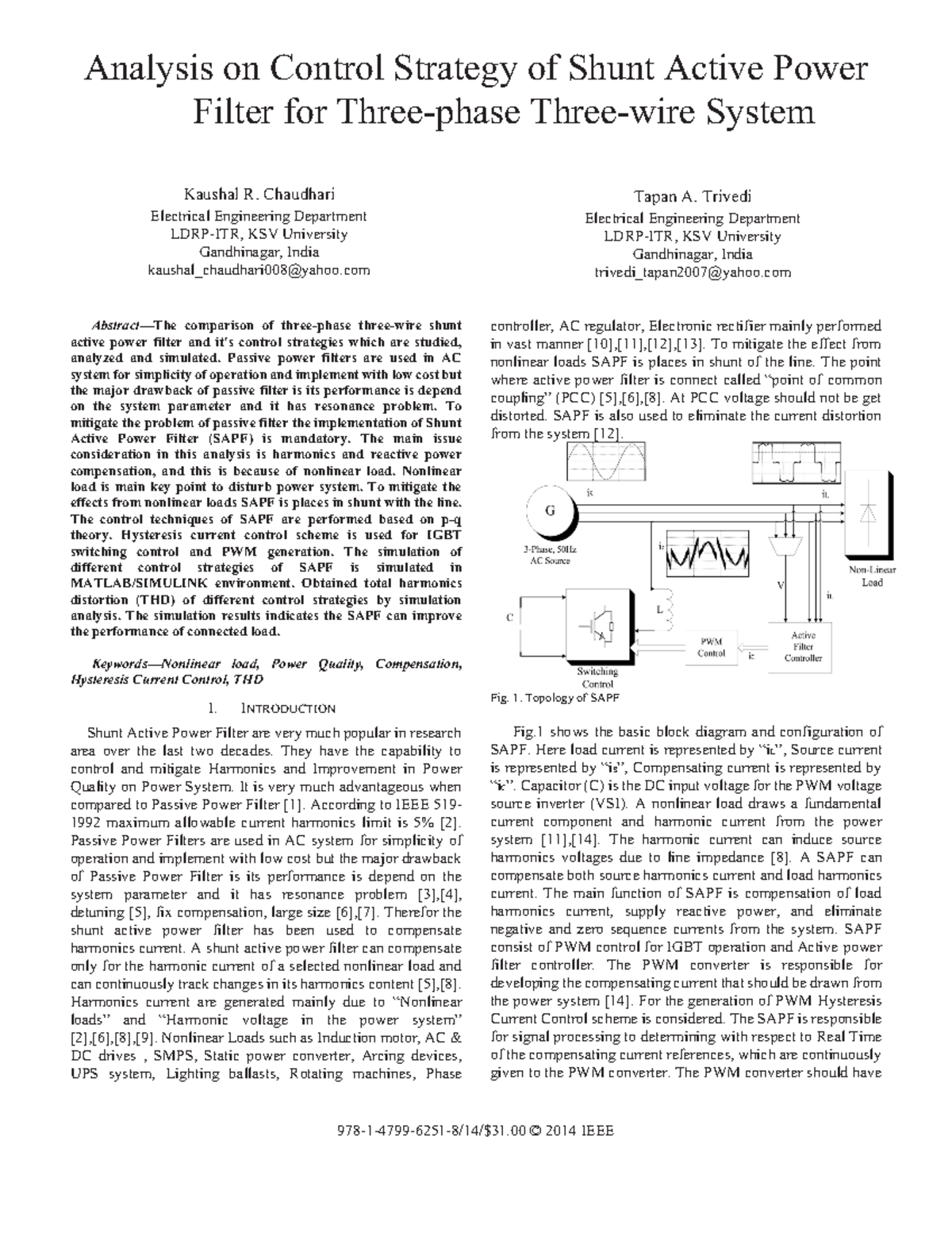 Analysis of Control Strategies for Shunt Active Power Filter (EE 1234 ...