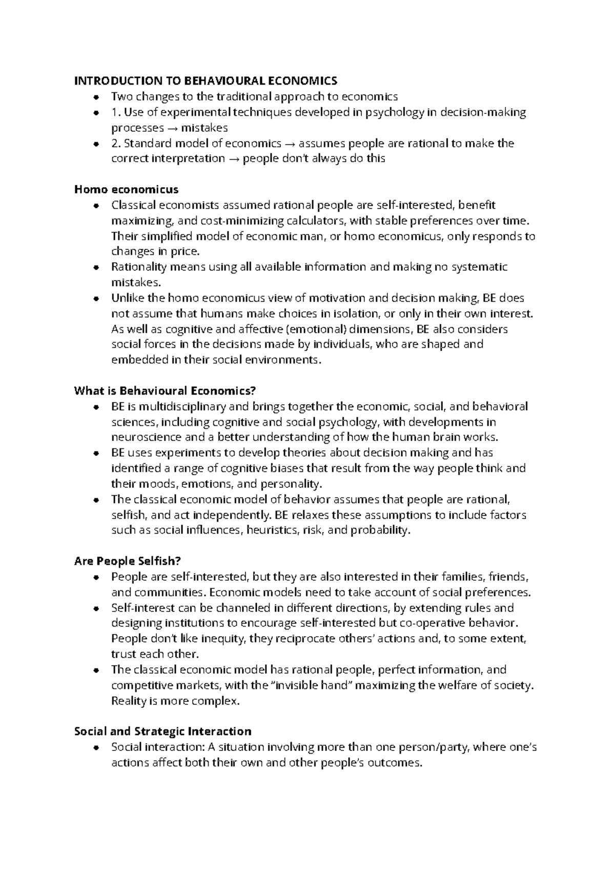 BEH 101: Comprehensive Study Notes on Behavioural Economics - Studocu