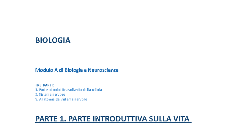 BIO 101: Modulo A - Introduzione alla Biologia e Neuroscienze - Studocu