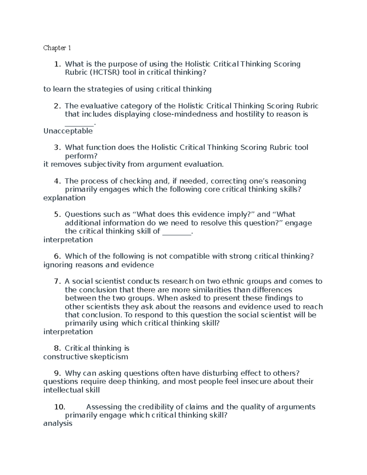 Core Test Week 1: Holistic Critical Thinking Insights - Studocu