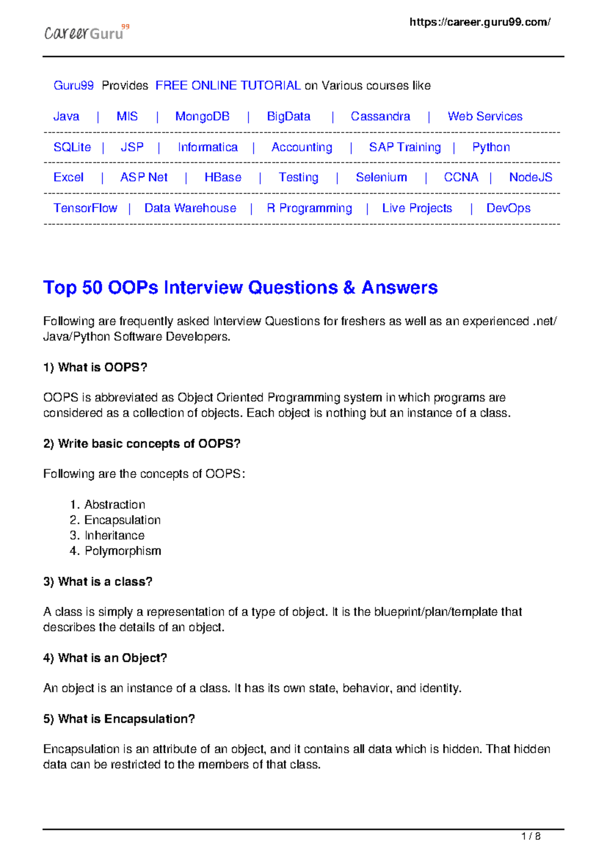 Top 50 OOPs Interview Questions for Java, Python & .NET Developers ...