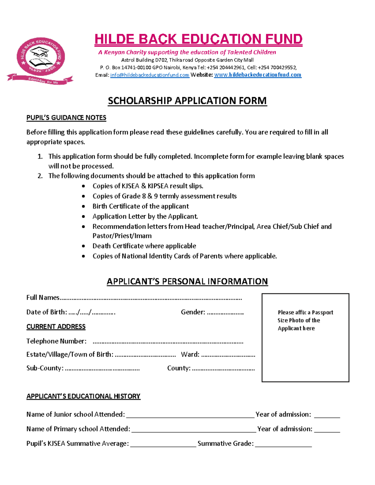 HILDE BACK EDUCATION FUND Scholarship Application Guidelines - Studocu