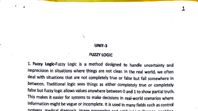Fuzzy Logic Concepts and Applications - Unit 3 Notes - Studocu
