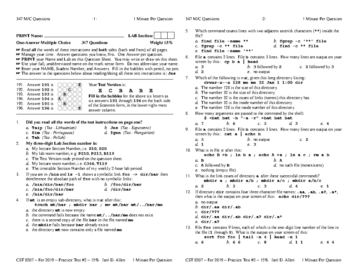 CST8207 Final Exam Practice Test 2 - Linux Essentials Questions - Studocu