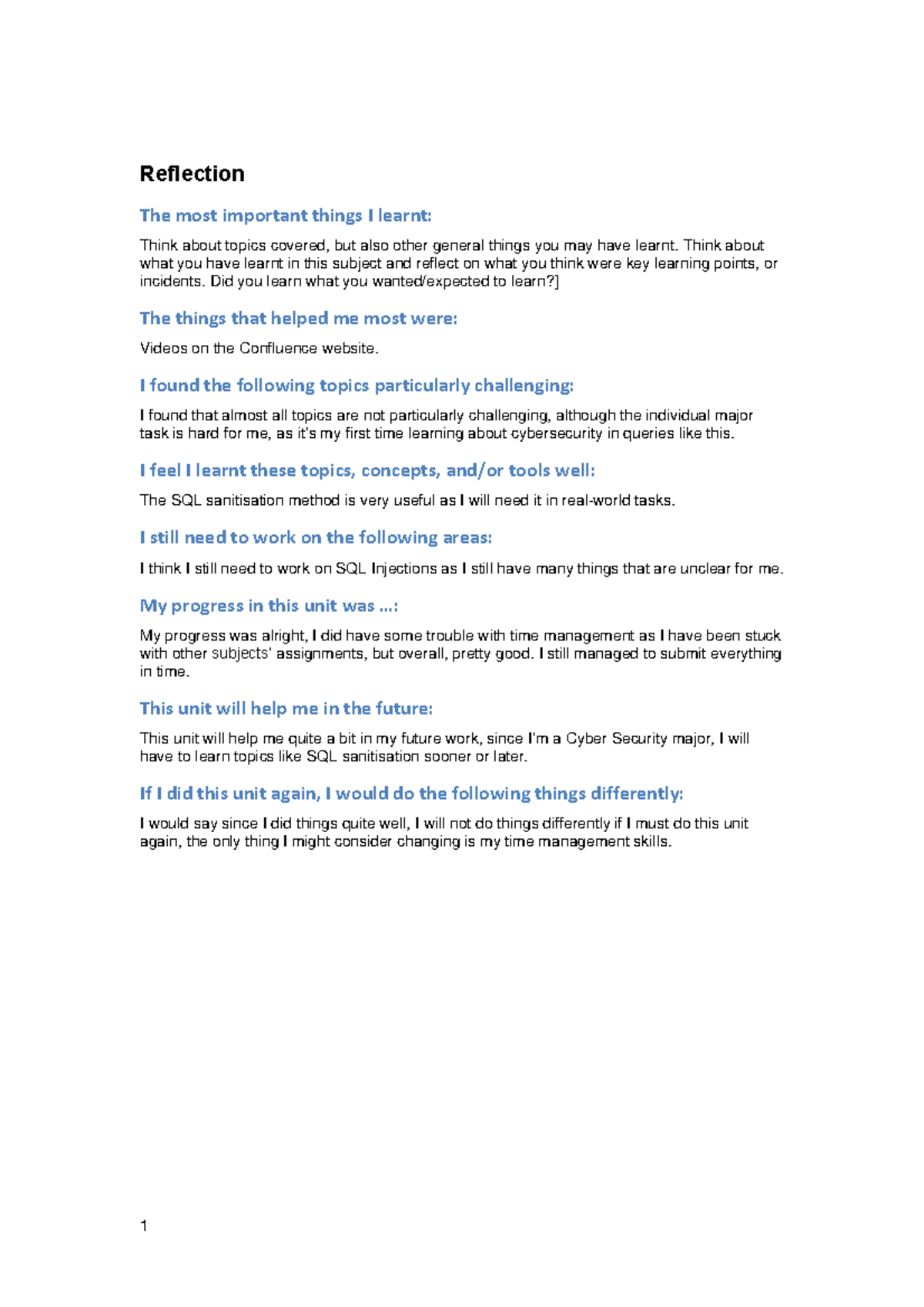 COS20031 Computing Technology Reflection & Peer Assessment Summary ...
