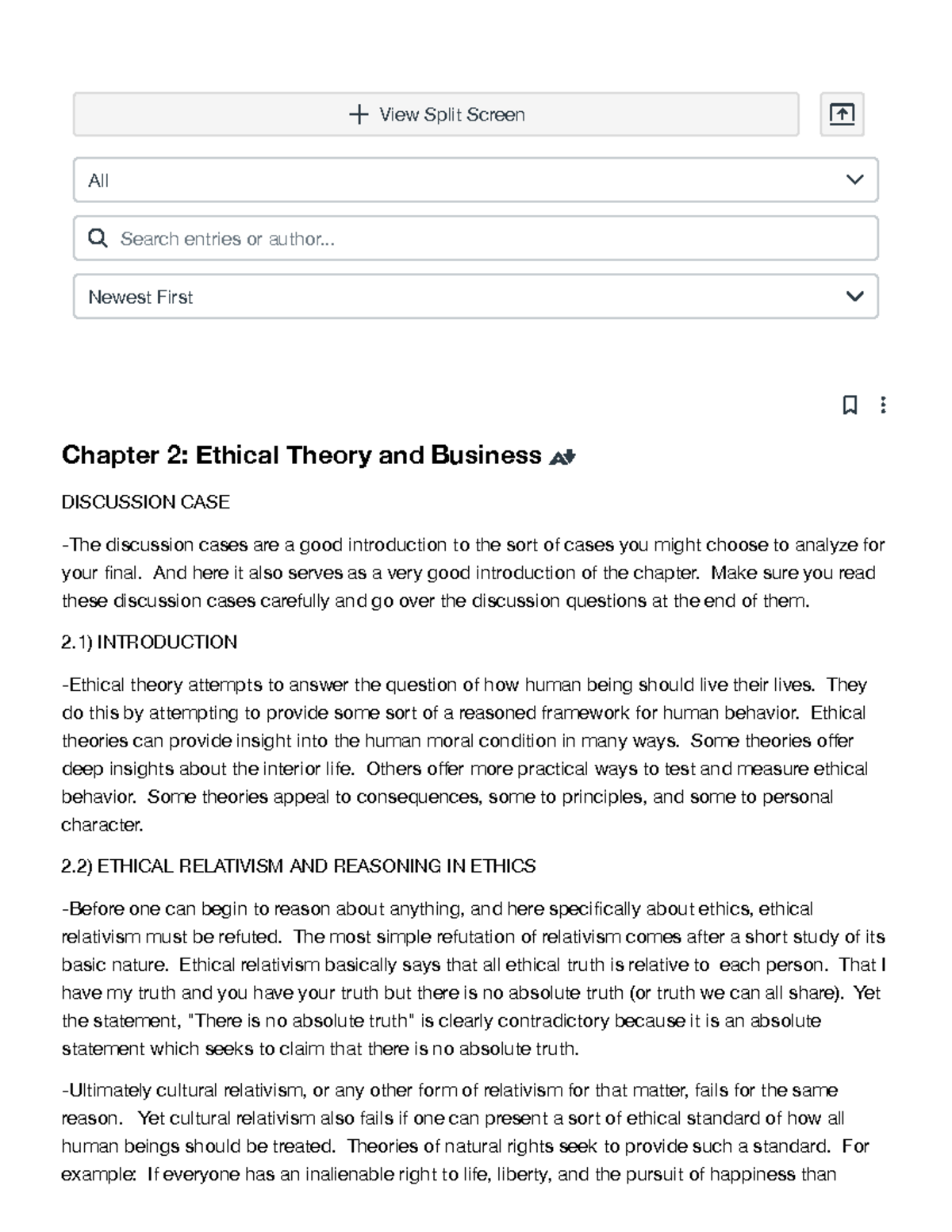 Ethical Theories in Business: Chapter 2 Overview and Analysis - Chapter ...