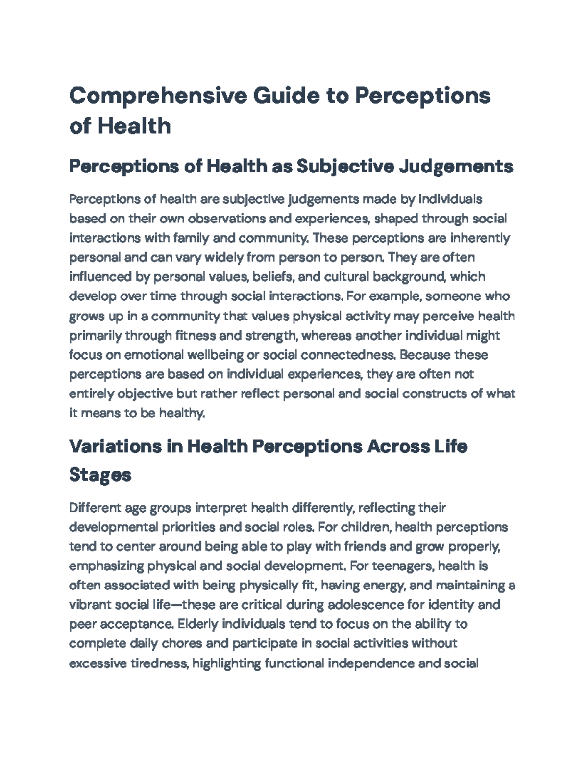 Comprehensive Guide to Health Perceptions and Influences (HLTH 101 ...