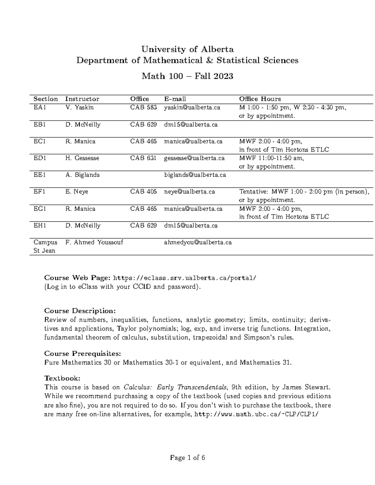 MATH-100 Fall 2023 Syllabus - Key Information and Course Structure ...