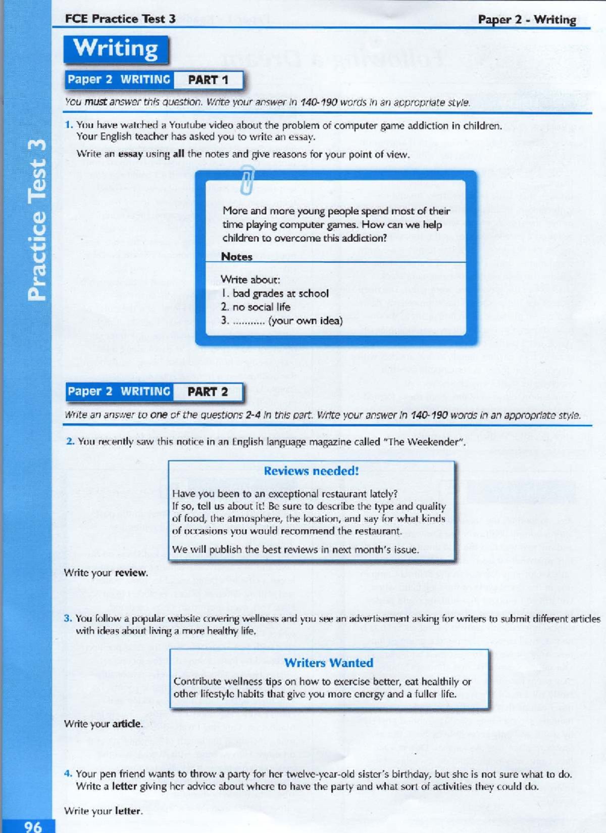 FCE Writing Practice Test 3: Essay & Review Tasks - Studocu