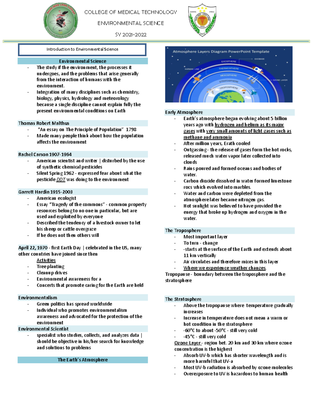 Environmental Science Prelim Study Notes SY 2021-2022 - Studocu