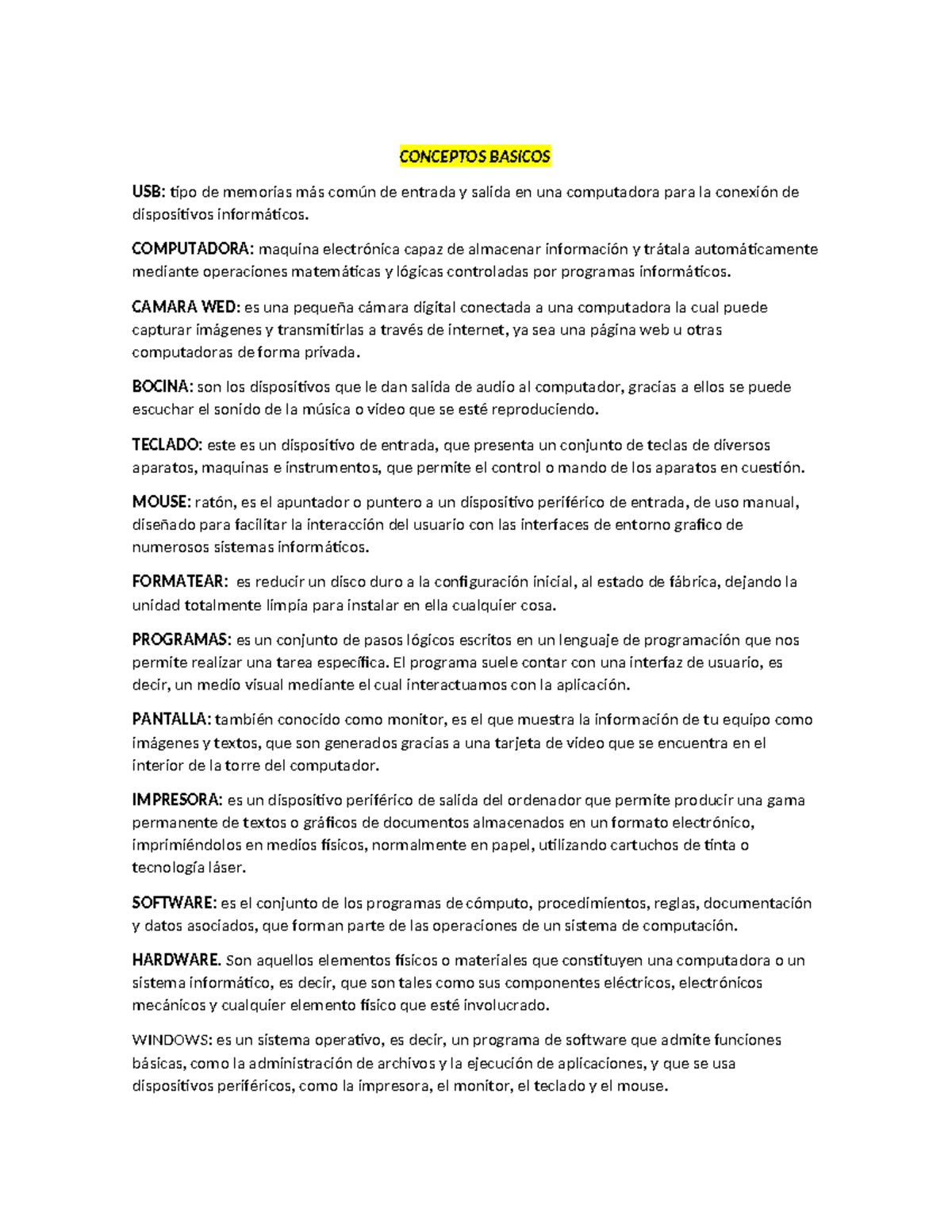 Sopa de Letras Grupal: Conceptos Básicos de Hardware y Software - Studocu