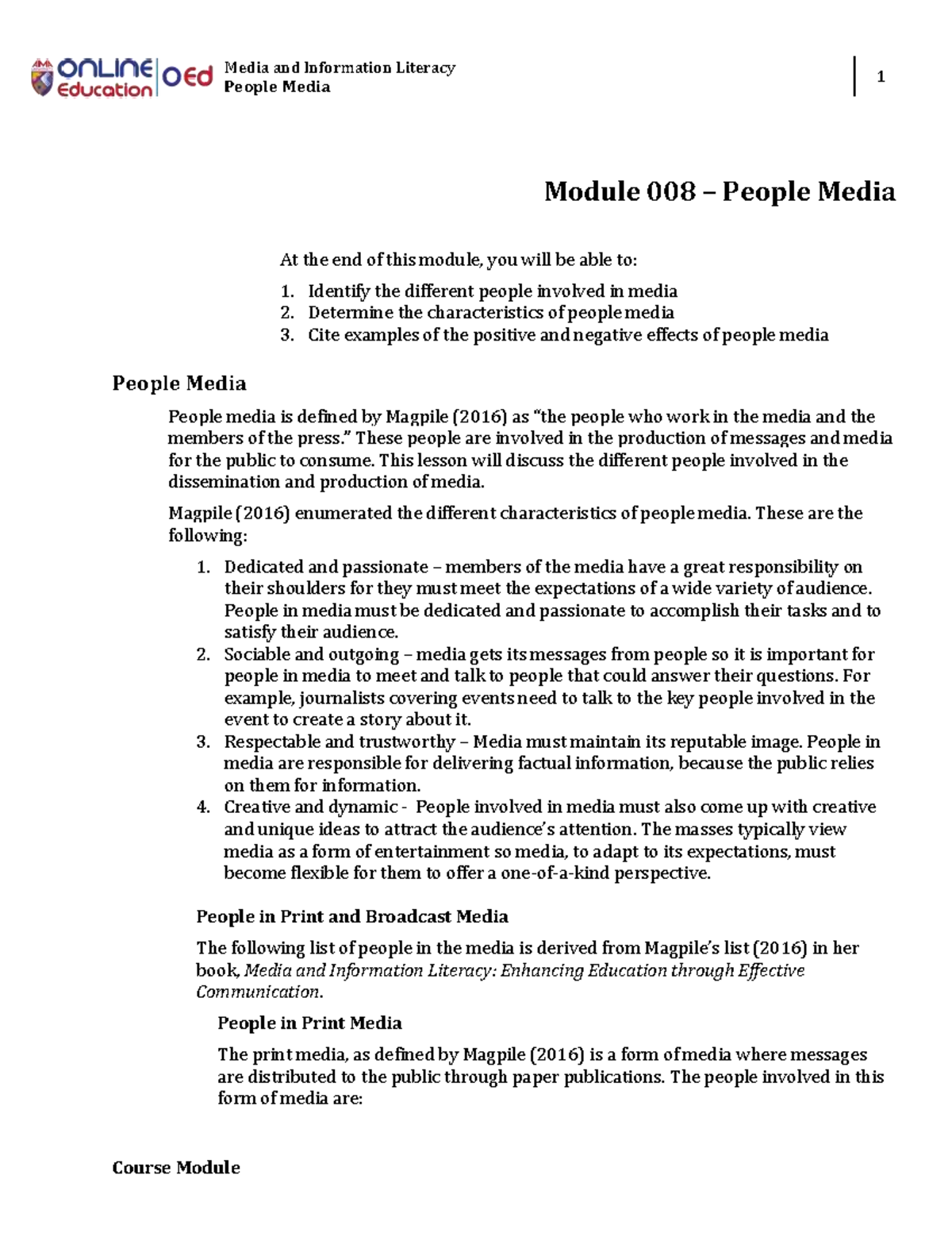 Module 008: People Media and Its Impact on Media Literacy - Studocu