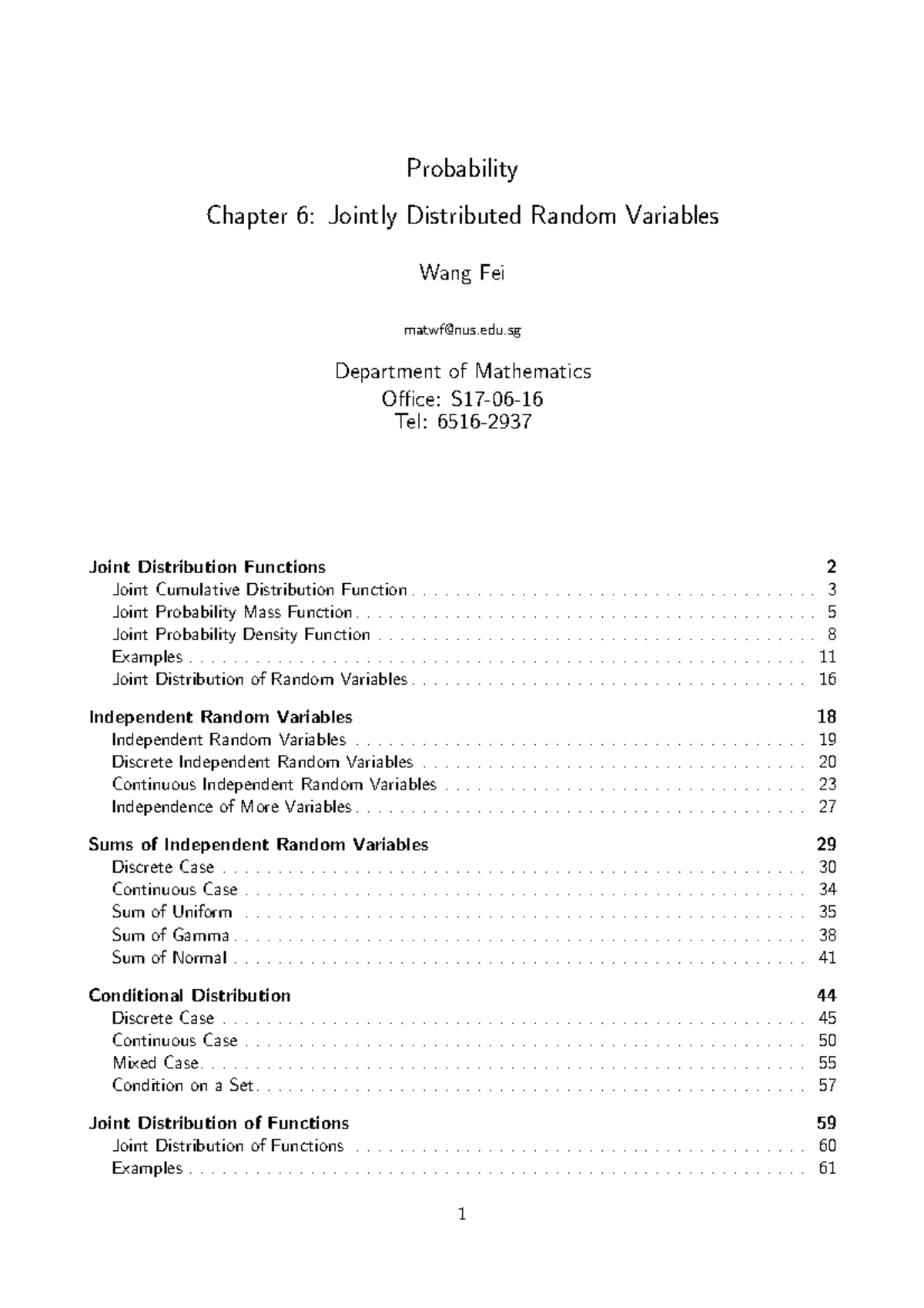 Probability Chapter 6: Jointly Distributed Random Variables Notes - Studocu