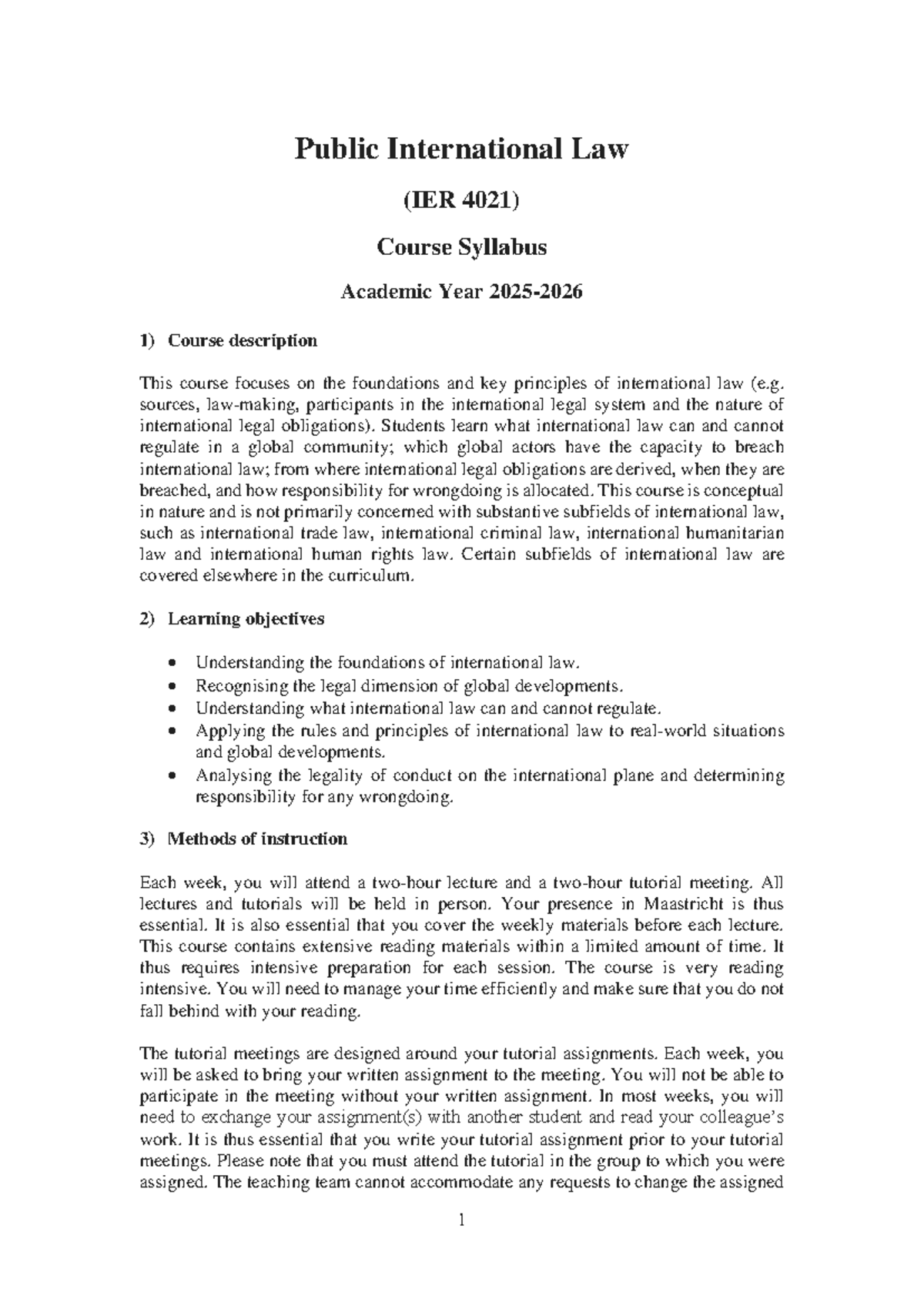 PIL 4021 - Public International Law Course Syllabus 2025 - Studeersnel