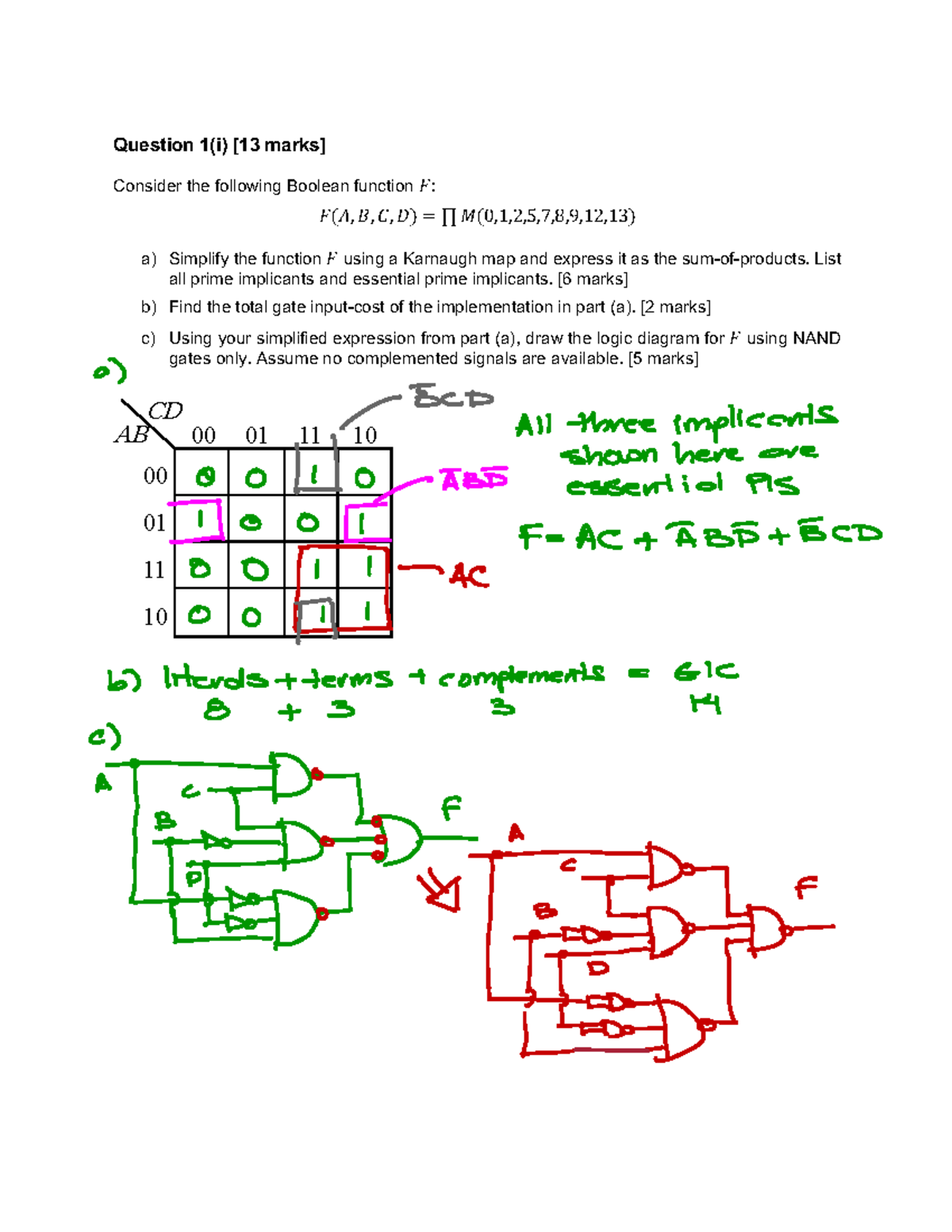Final Exam 2023: Boolean Functions & Logic Design Solutions - Studocu