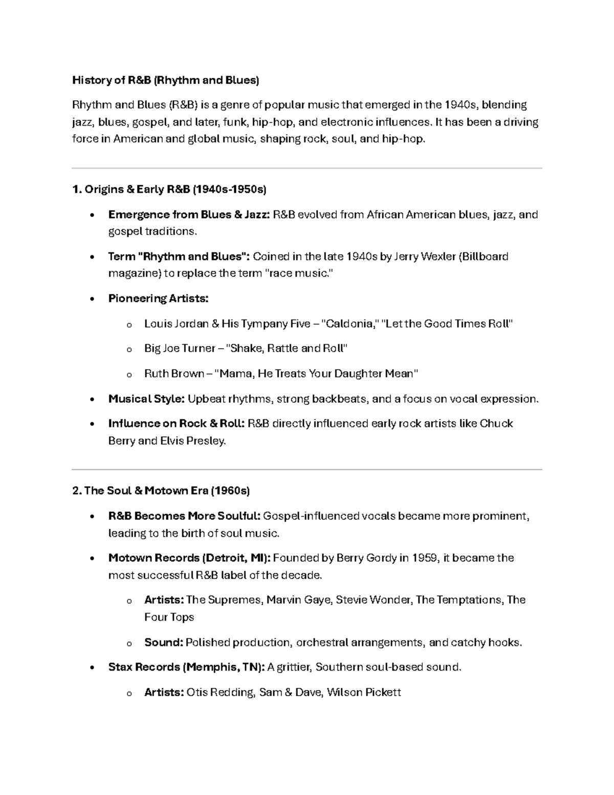 History of R&B - summary notes - History of R&B (Rhythm and Blues ...