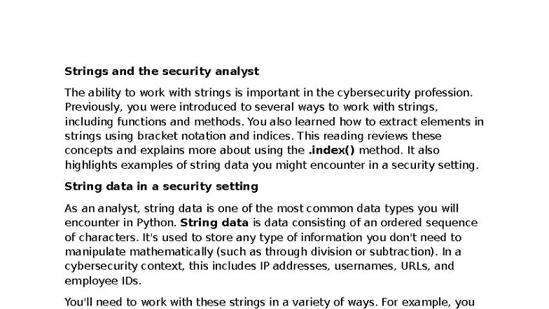 Strings in Cybersecurity: Key Concepts for Analysts - Studocu