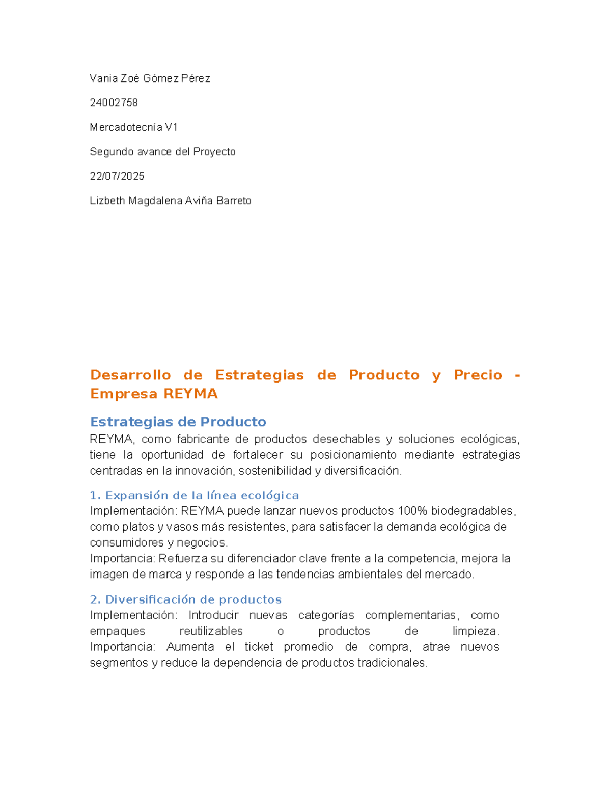 Estrategias de Producto y Precio - Proyecto REYMA (24002758) - Studocu