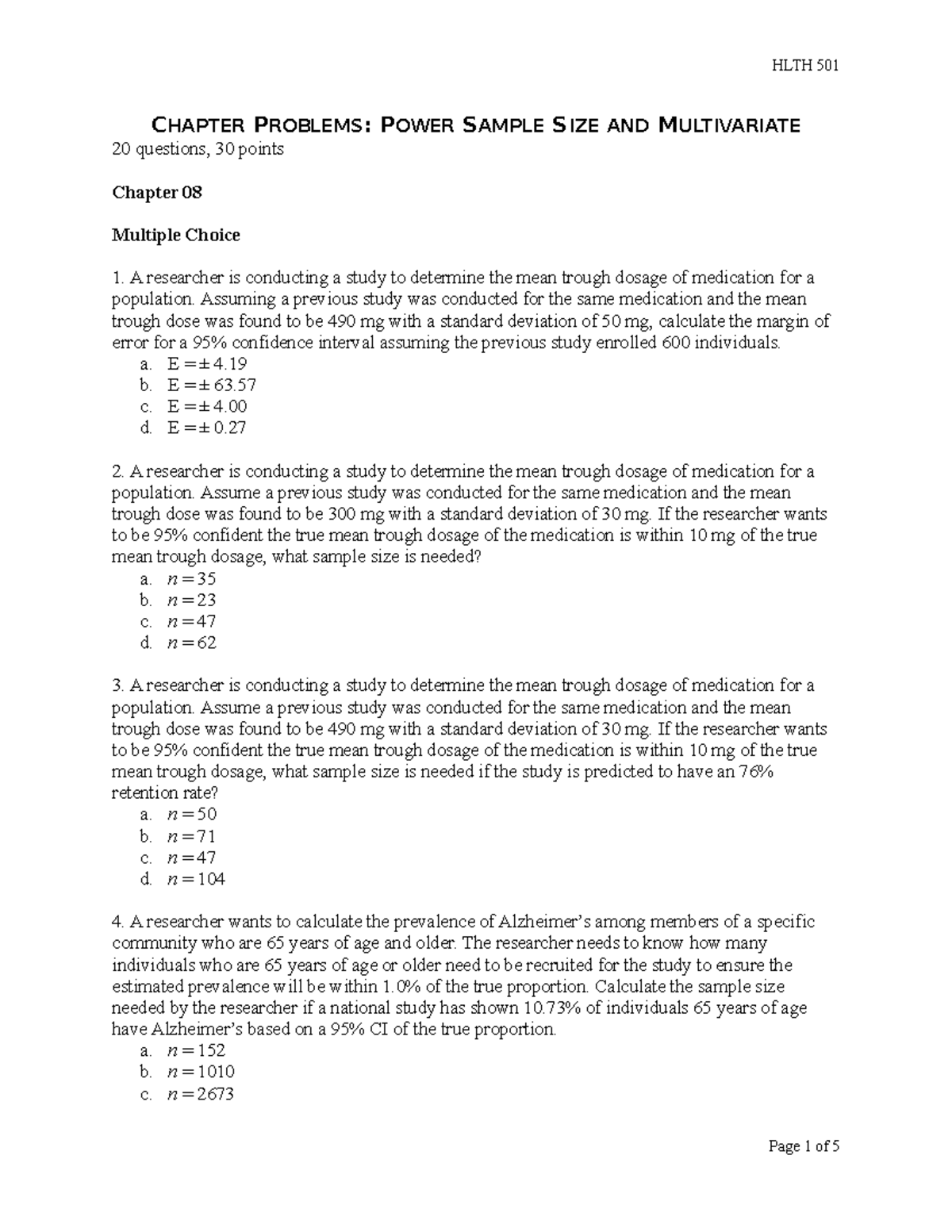 Chapter 08 Problems: Power Sample Size & Multivariate Analysis - Studocu