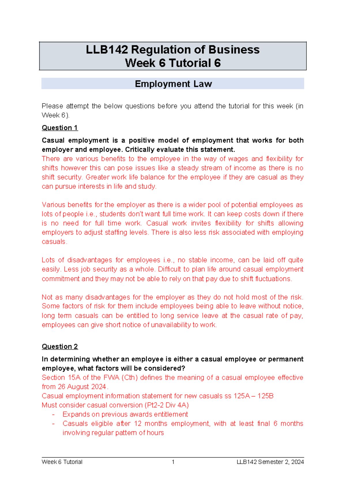 LLB142 Week 6 Tutorial 6 24se2 - LLB142 Regulation of Business Week 6 ...