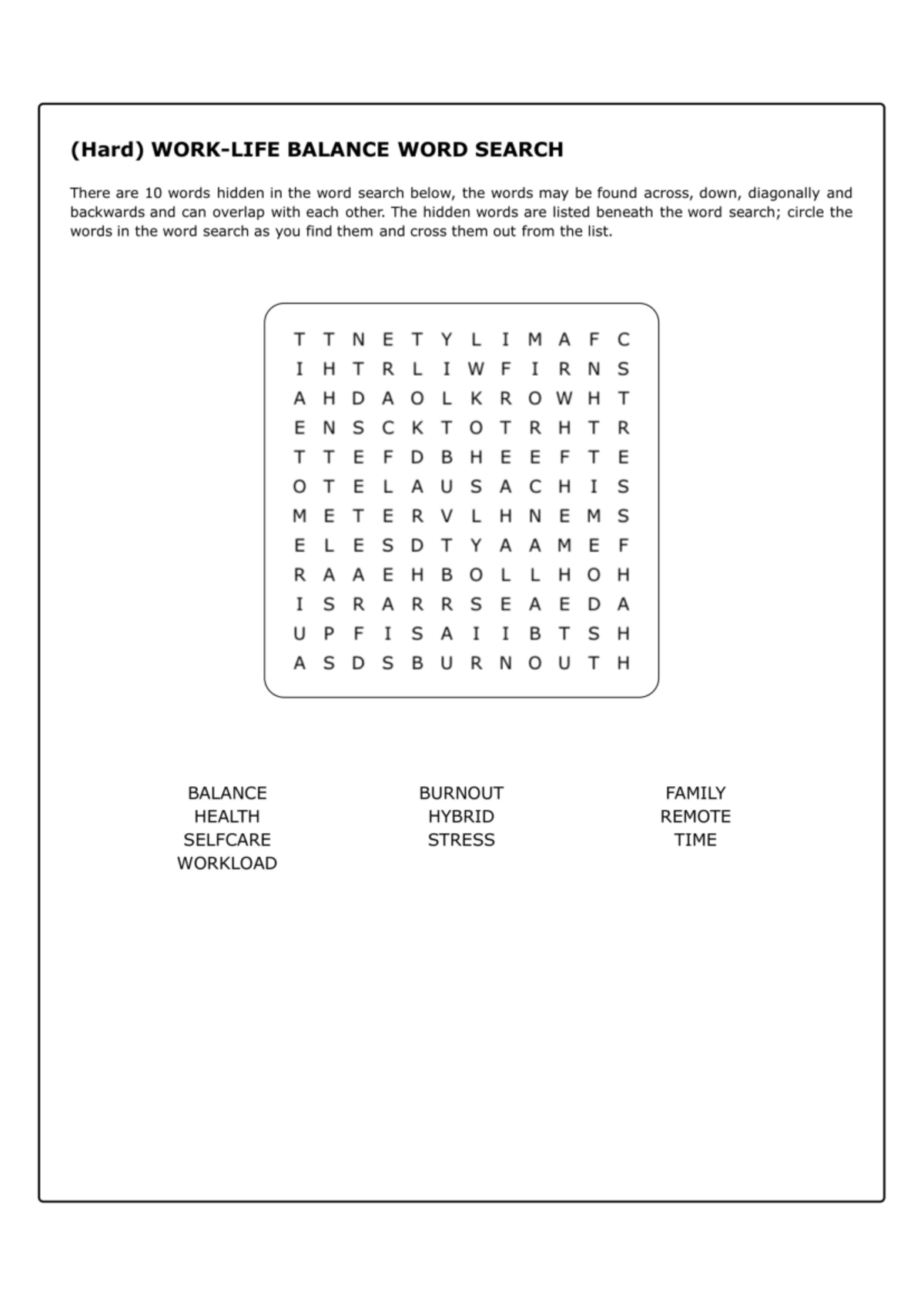 (Hard) WORK-LIFE Balance WORD Search - (Hard) BALANCE WORD SEARCH There ...
