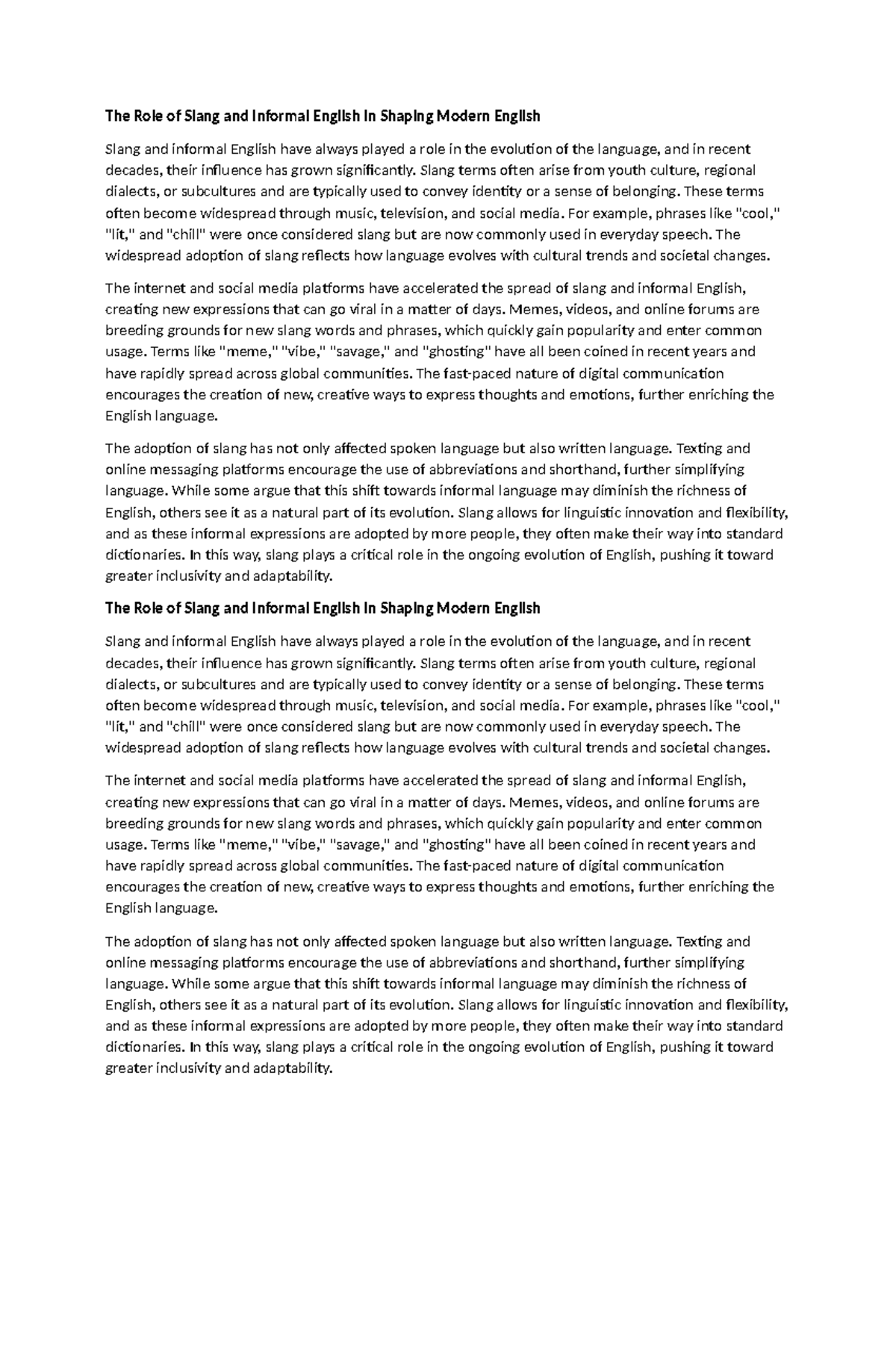 ENG 202: The Impact of Slang and Informal English on Modern Language ...