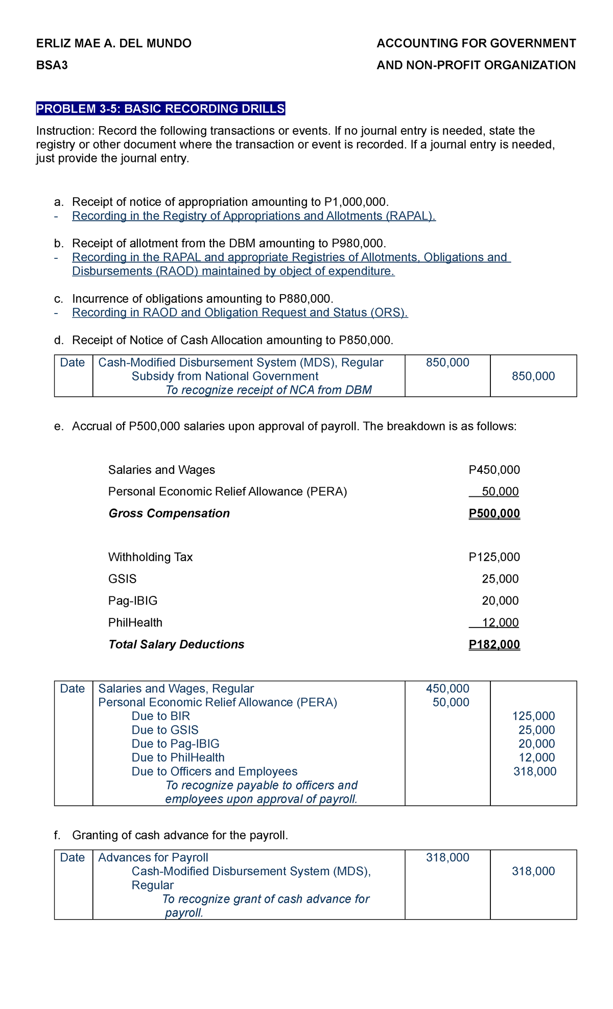 GOVT. ACC 3.5 3 - Accounting for Government Transactions and Events ...