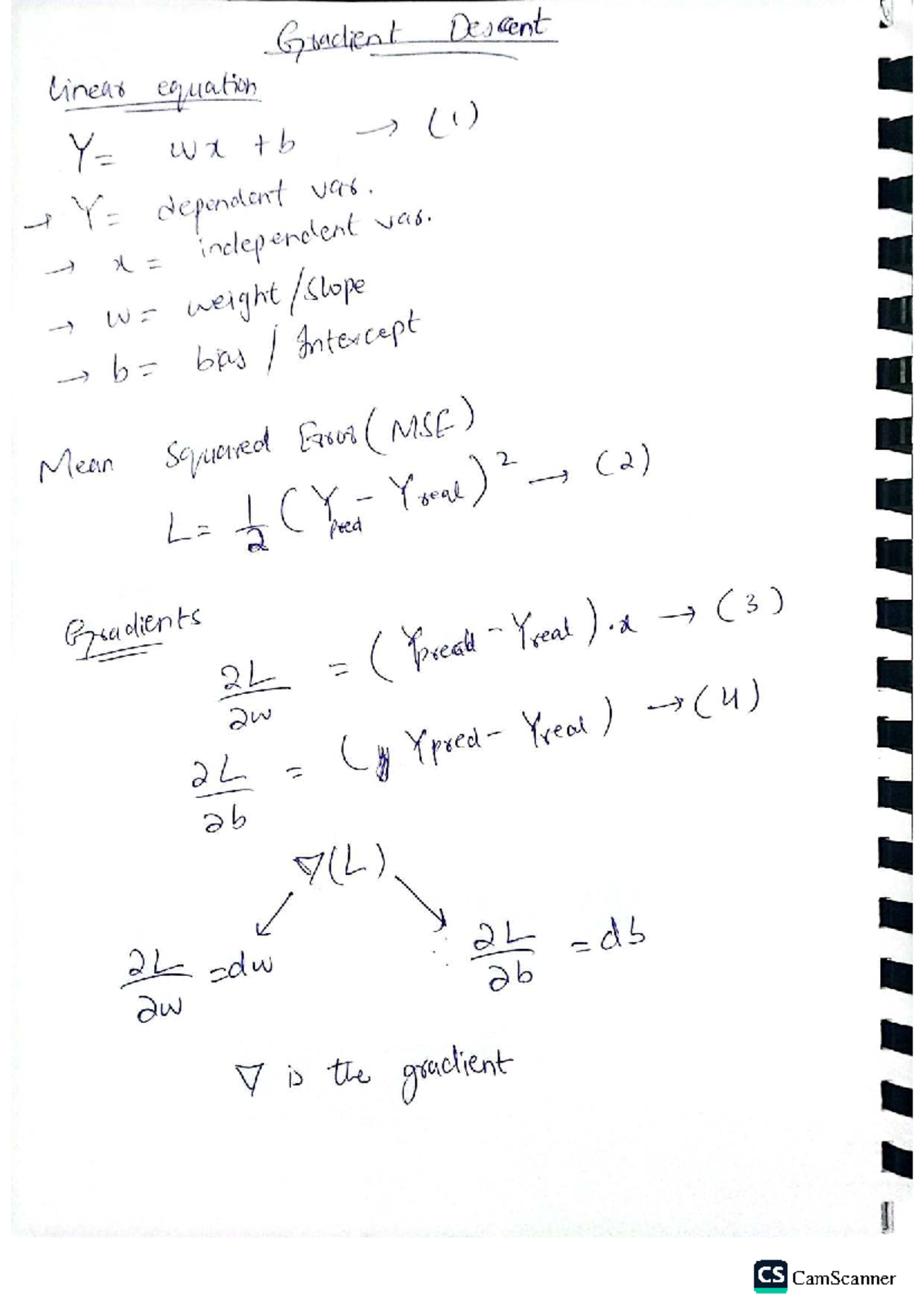 Gradient Descent Method: Linear Equations and MSE Calculations - Studocu