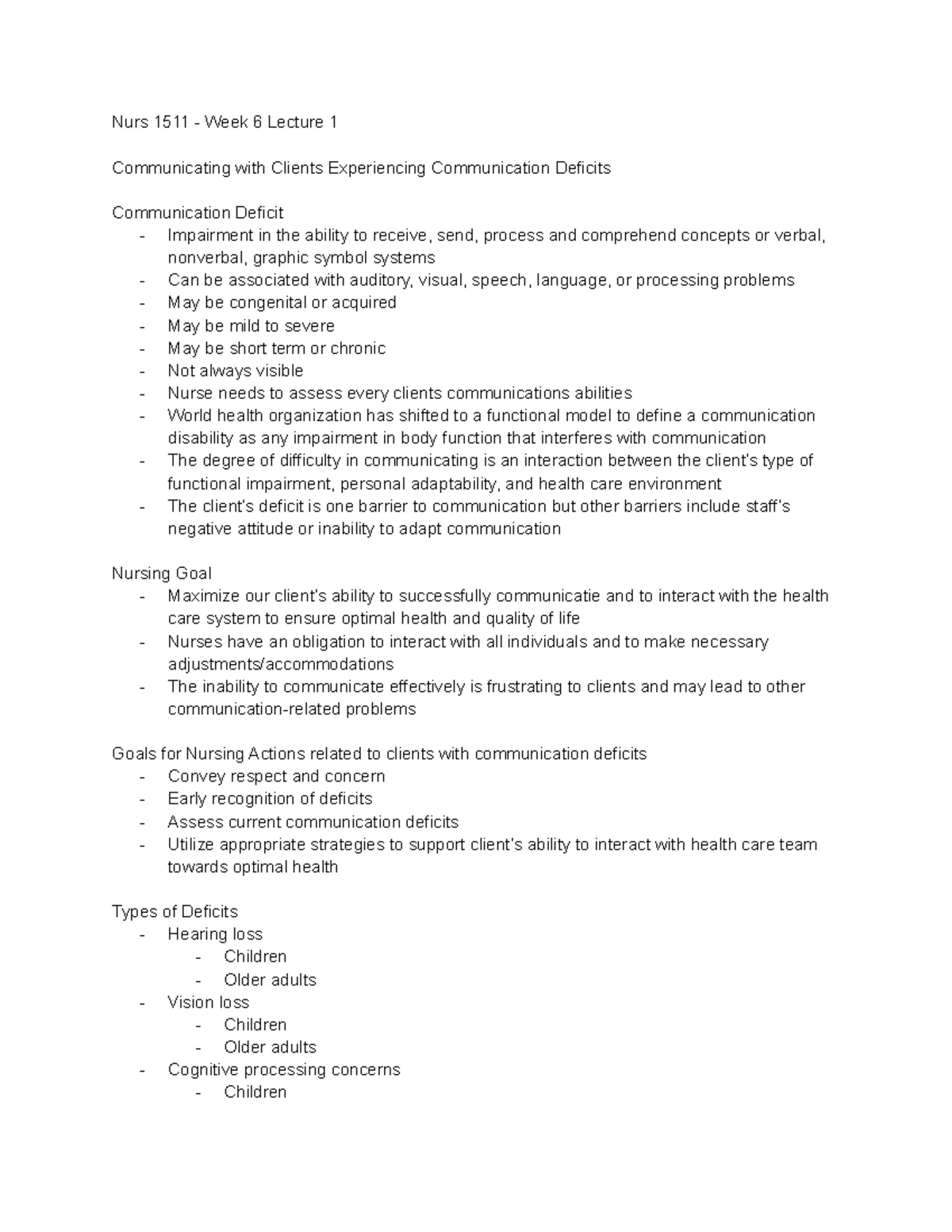 BScN 2030 - Week 1 Objectives & Readings on Nursing and Chronicity ...