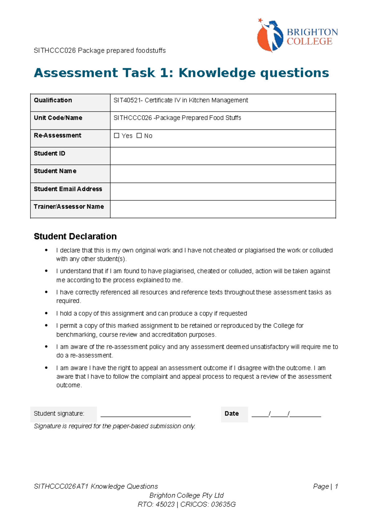 SITHCCC026 AT1: Knowledge Questions on Prepared Foodstuffs - Studocu