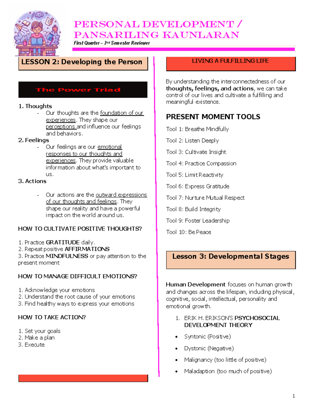 PERDEV 2nd Sem 1st Qtr Reviewer: Personal Development Insights - Studocu