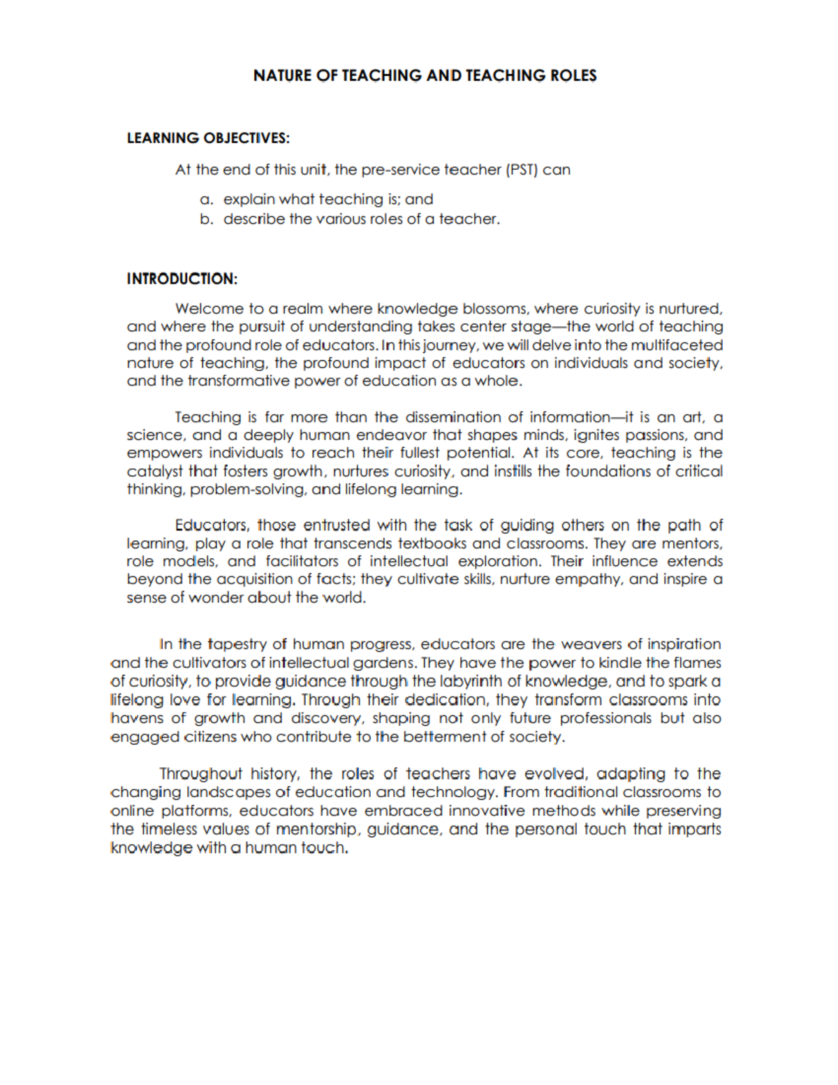 Unit 1 - The Teaching Profession Overview and Concepts - Studocu