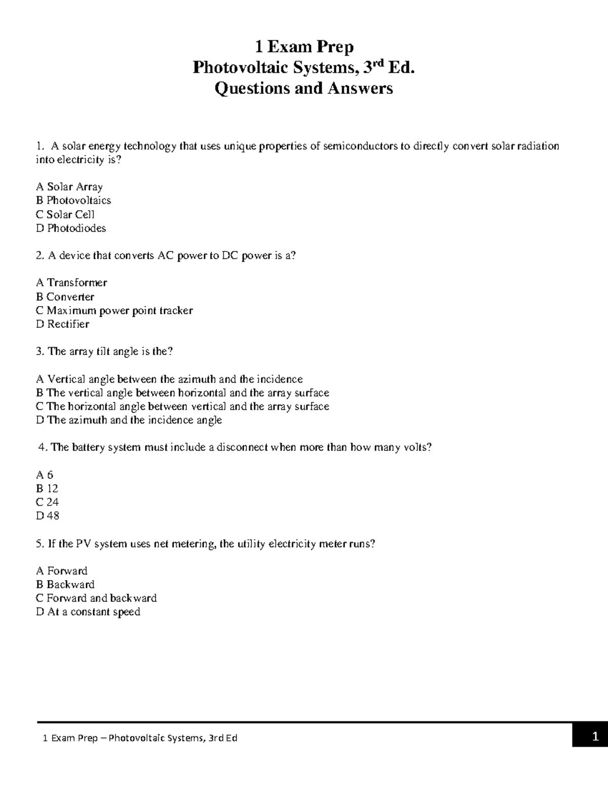 Photovoltaic Systems Exam Prep: 3rd Edition Q&A Guide - Studocu