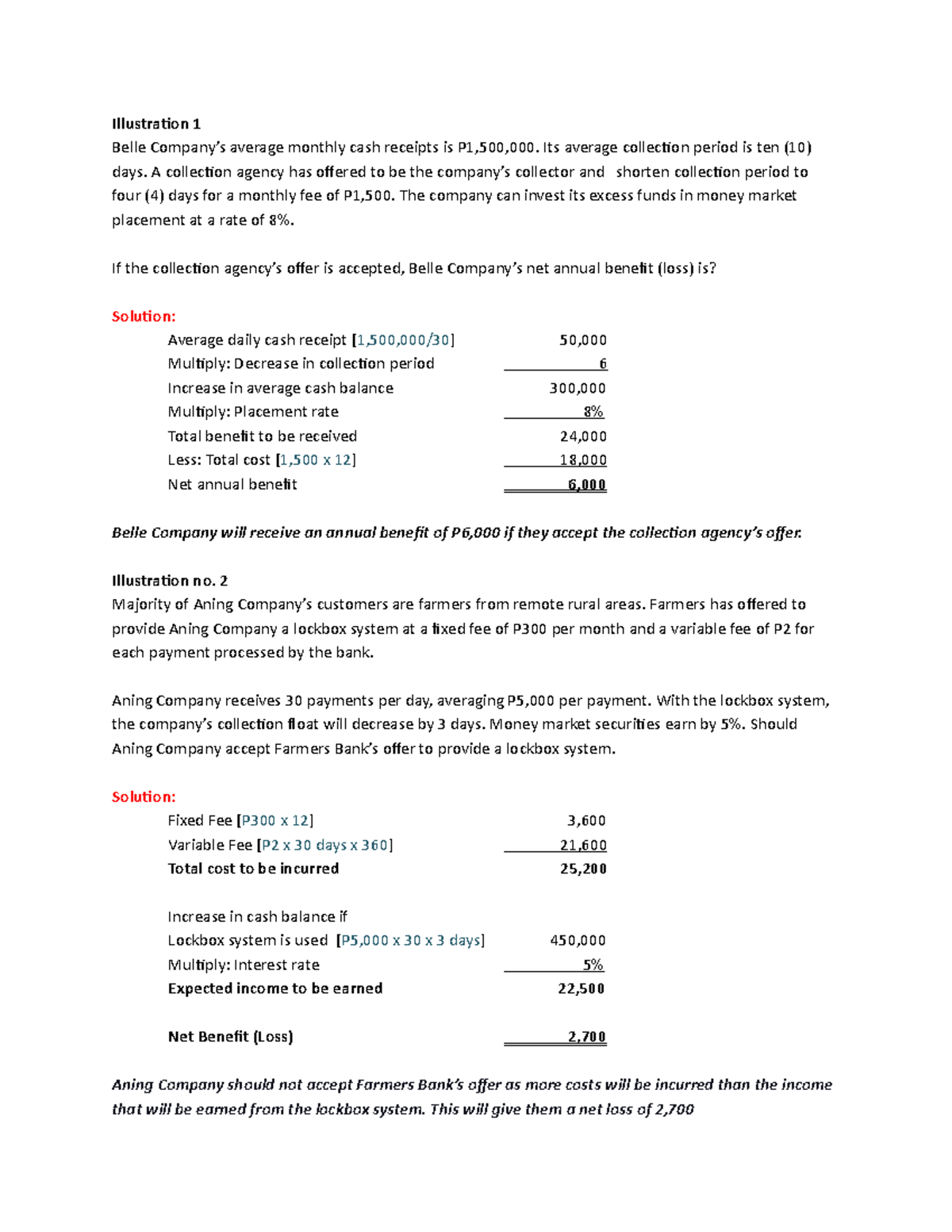 Financial Illustrations & Calculations - MBA 101 - Studocu