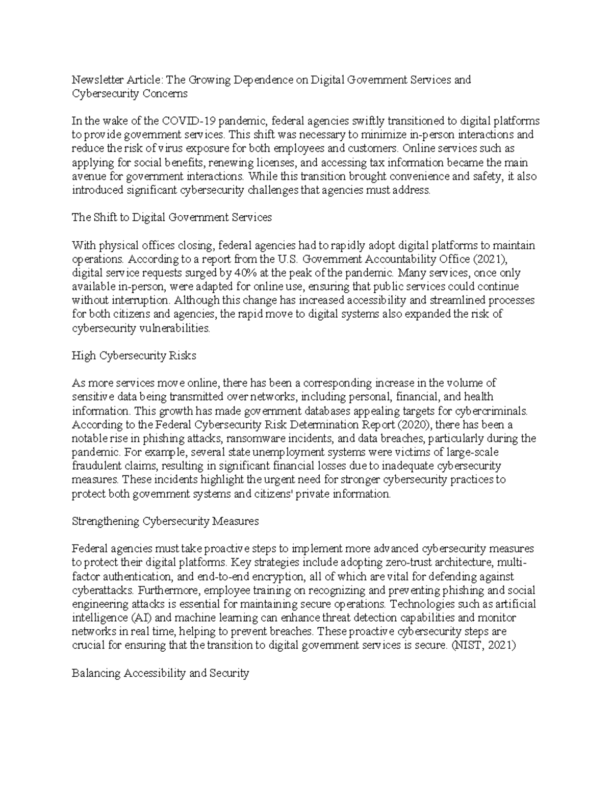 CSIA 360 Discussion 1: Digital Government Services & Cybersecurity ...