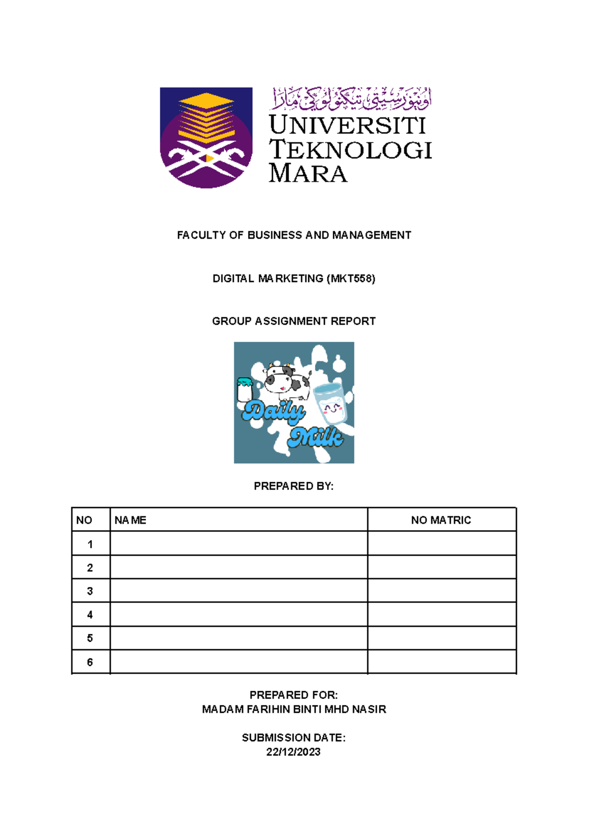MKT558 Digital Marketing Group Assignment on DailyMilk Analysis - Studocu
