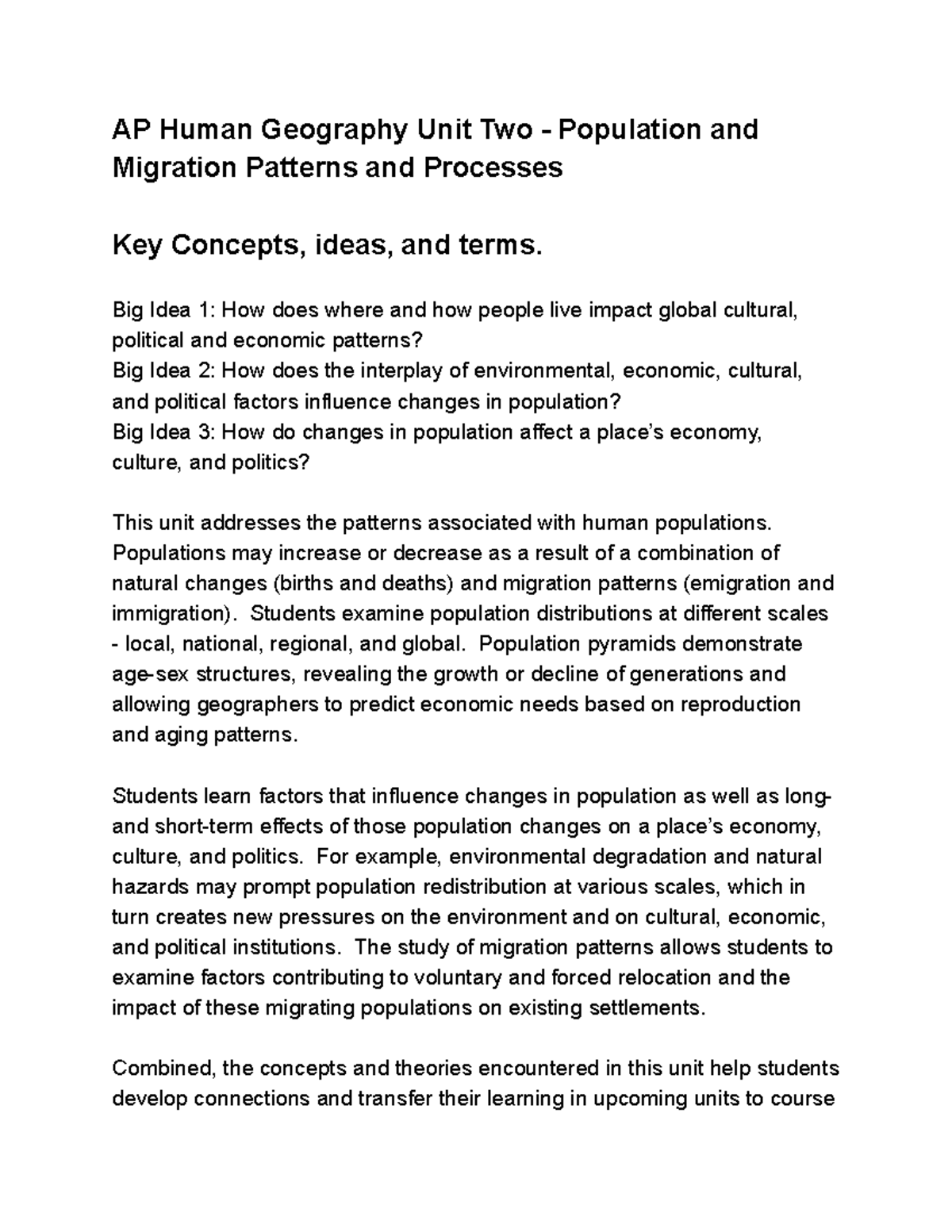 AP Hu G Unit 2: Population & Migration Patterns Key Concepts 22-23 ...