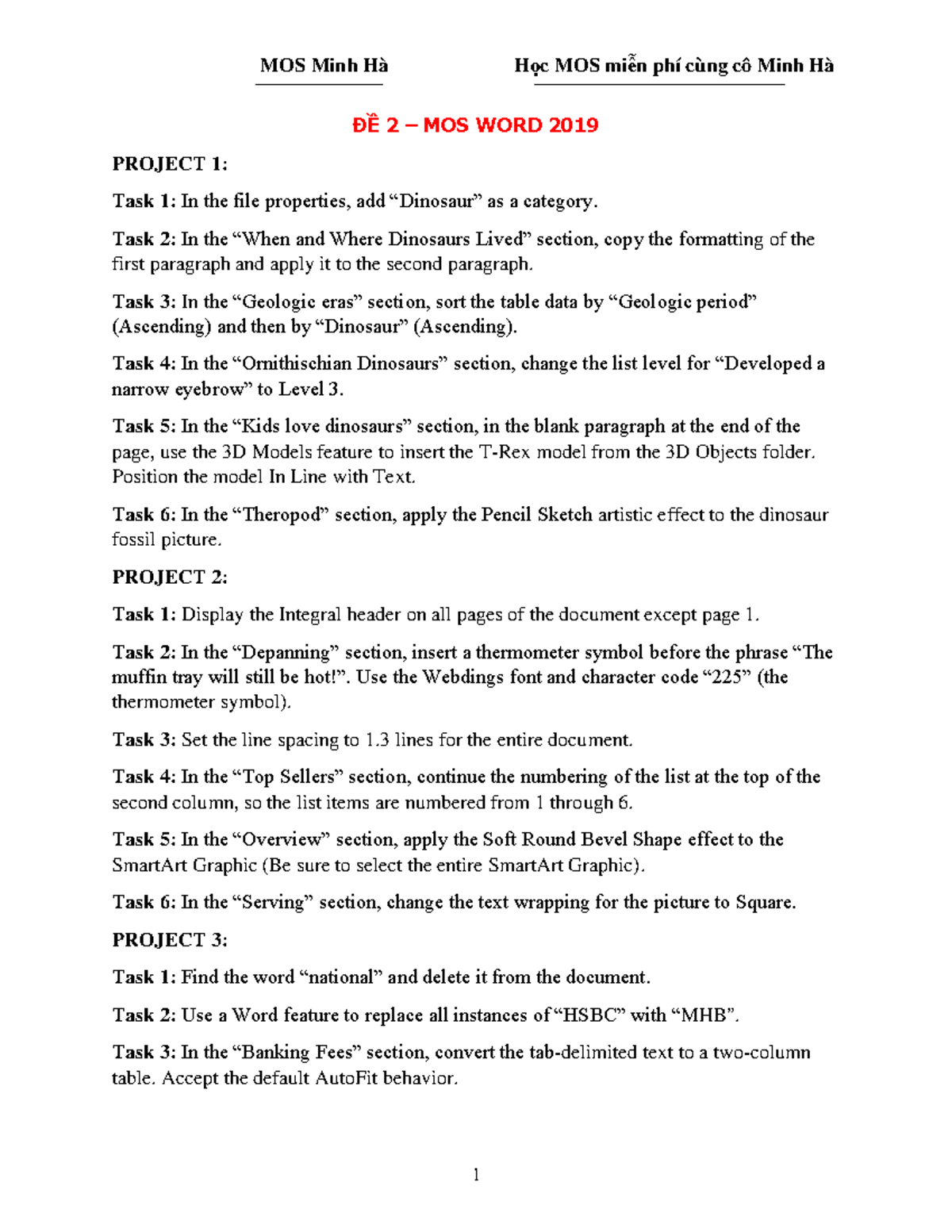 Đề 2 - MOS WORD 2019: Hướng Dẫn Thực Hiện Dự Án - Studocu