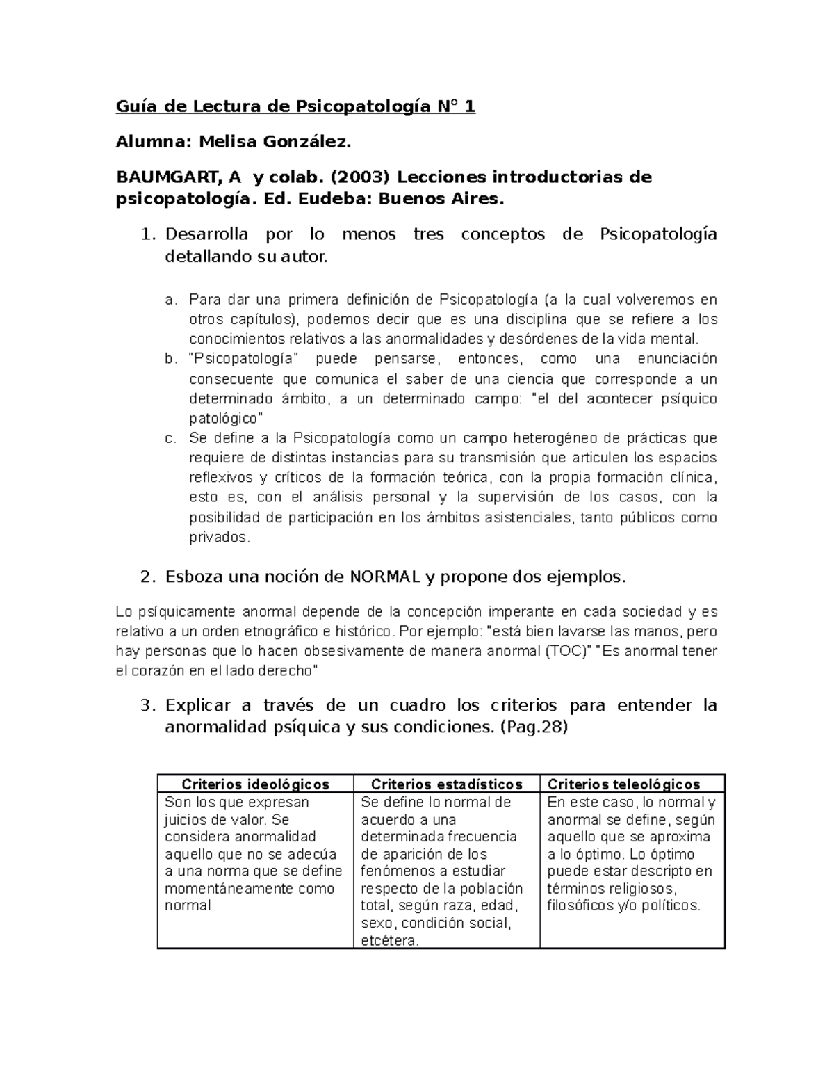 Guía de Lectura y Estudio en Psicopatología - Clase 1 - Studocu