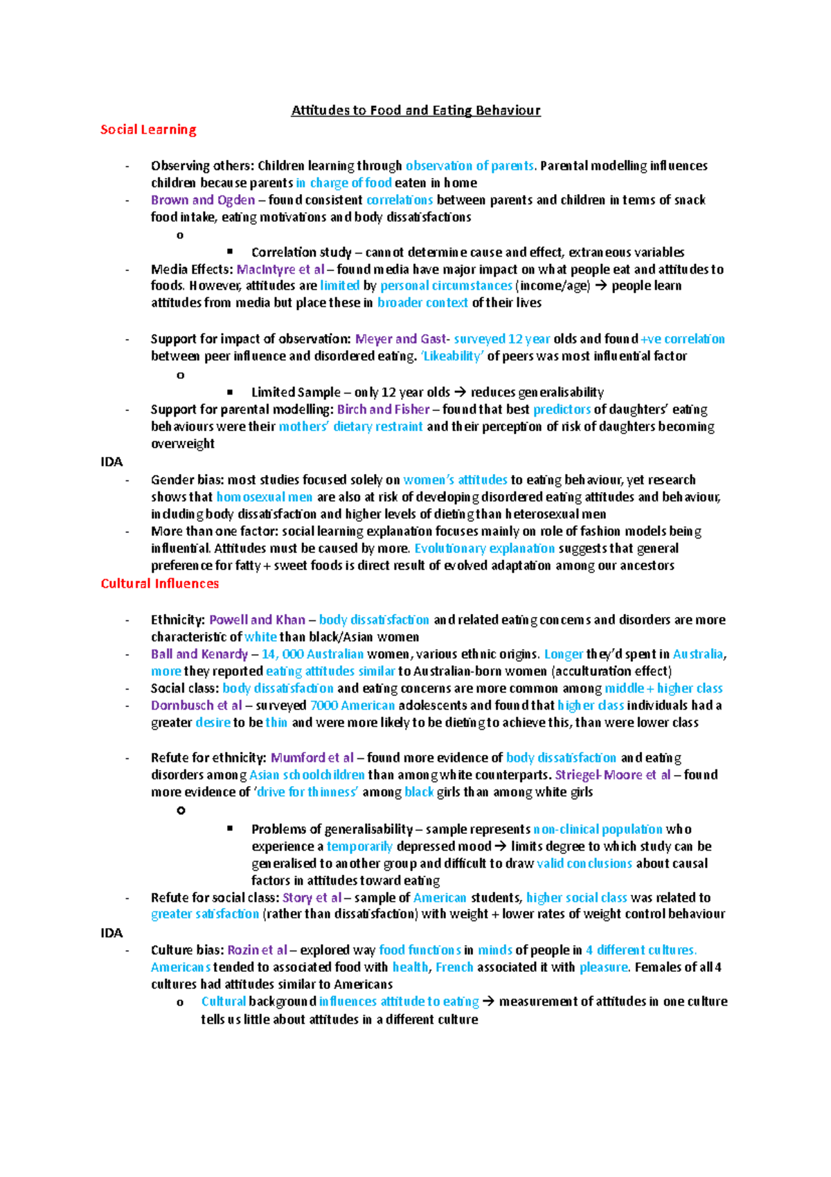 Eating Behaviour notes - Attitudes to Food and Eating Behaviour Social ...