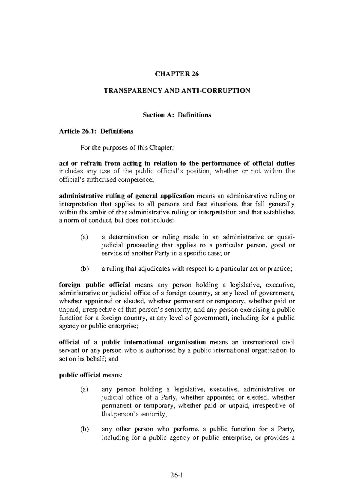 CHAPTER 26: TRANSPARENCY AND DEFINITIONS IN INTERNATIONAL TRADE - Studocu