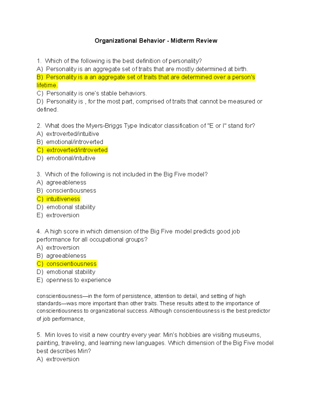 Organizational Behaviour and HR Midterm Exam Review Materials - Studocu